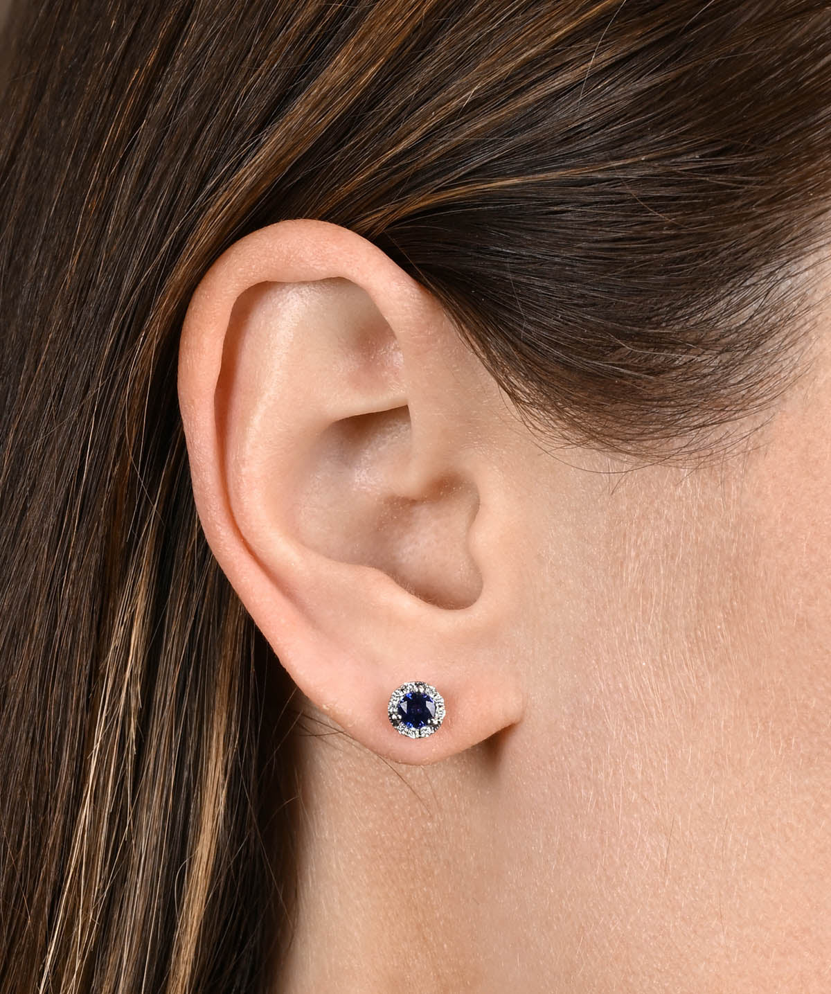 14K White Gold 0.66ctw Sapphire and Diamond Halo Stud Earrings