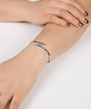 Sterling Silver and 6mm Blue Topaz Bypass Bangle Bracelet