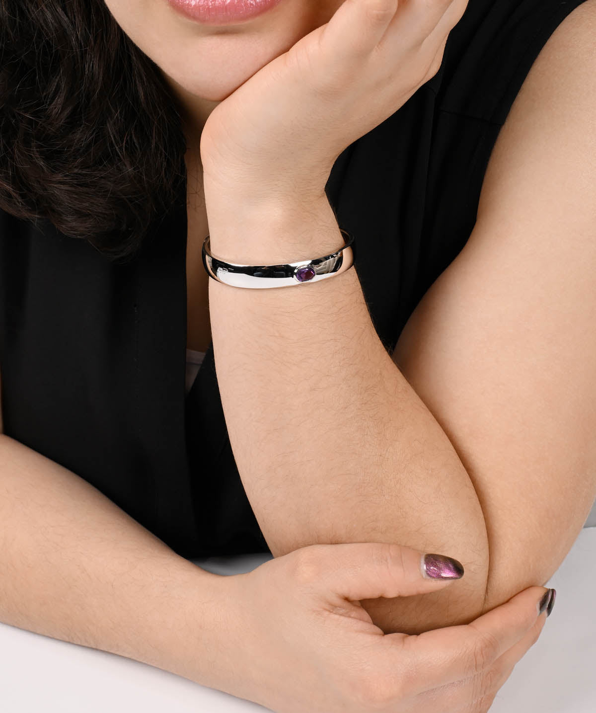 Sterling Silver 6mm Amethyst Cuff Bracelet