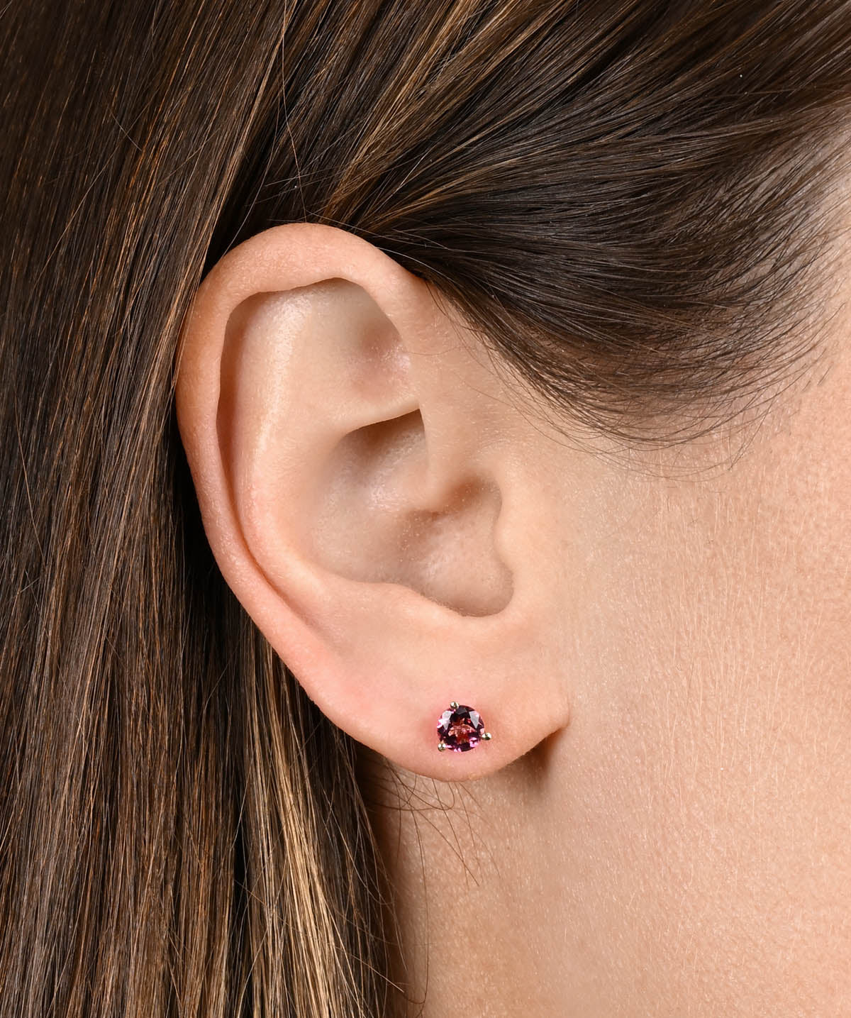 14K Yellow Gold 5mm Pink Tourmaline Three Prong Friction Back Stud Earrings