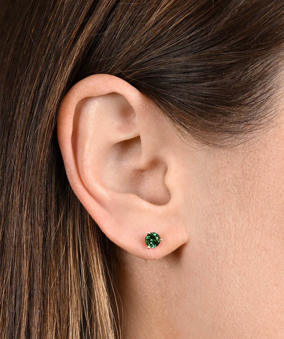 14K Yellow Gold 5mm Green Tourmaline Three Prong Friction Back Stud Earrings