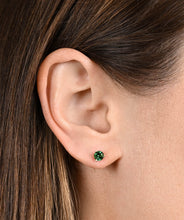 14K Yellow Gold 5mm Green Tourmaline Three Prong Friction Back Stud Earrings