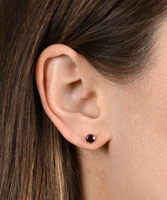 14K White Gold 5mm Garnet Three Prong Friction Back Stud Earrings