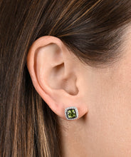14K White Gold 2.00ct Peridot and Diamond Halo Stud Earrings