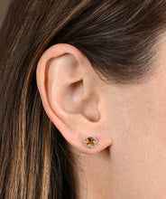 14K White Gold 5mm Citrine and Diamond Halo Stud Earrings