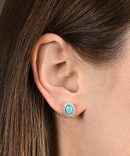 14K White Gold 0.91ct Opal & Diamond Halo Stud Earrings