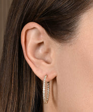 14K Yellow Gold Oval Inside Outside Diamond Hoop Earrings 2.00cttw