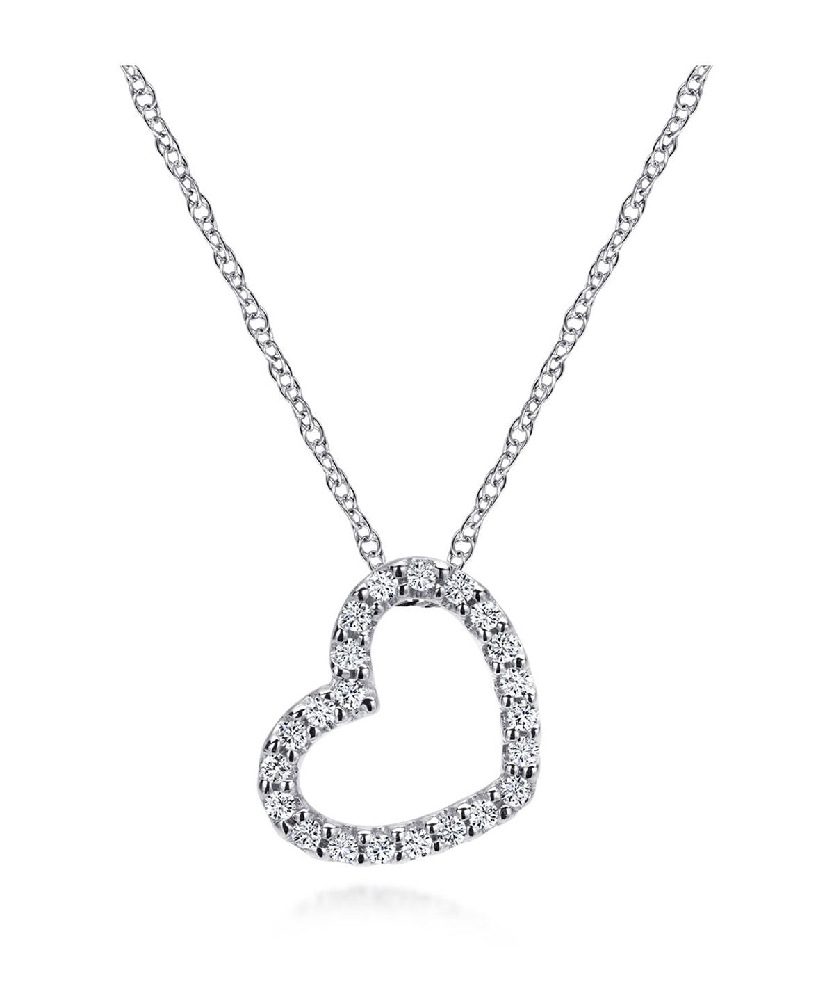 14K White Gold Pavé Diamond Open Heart Necklace