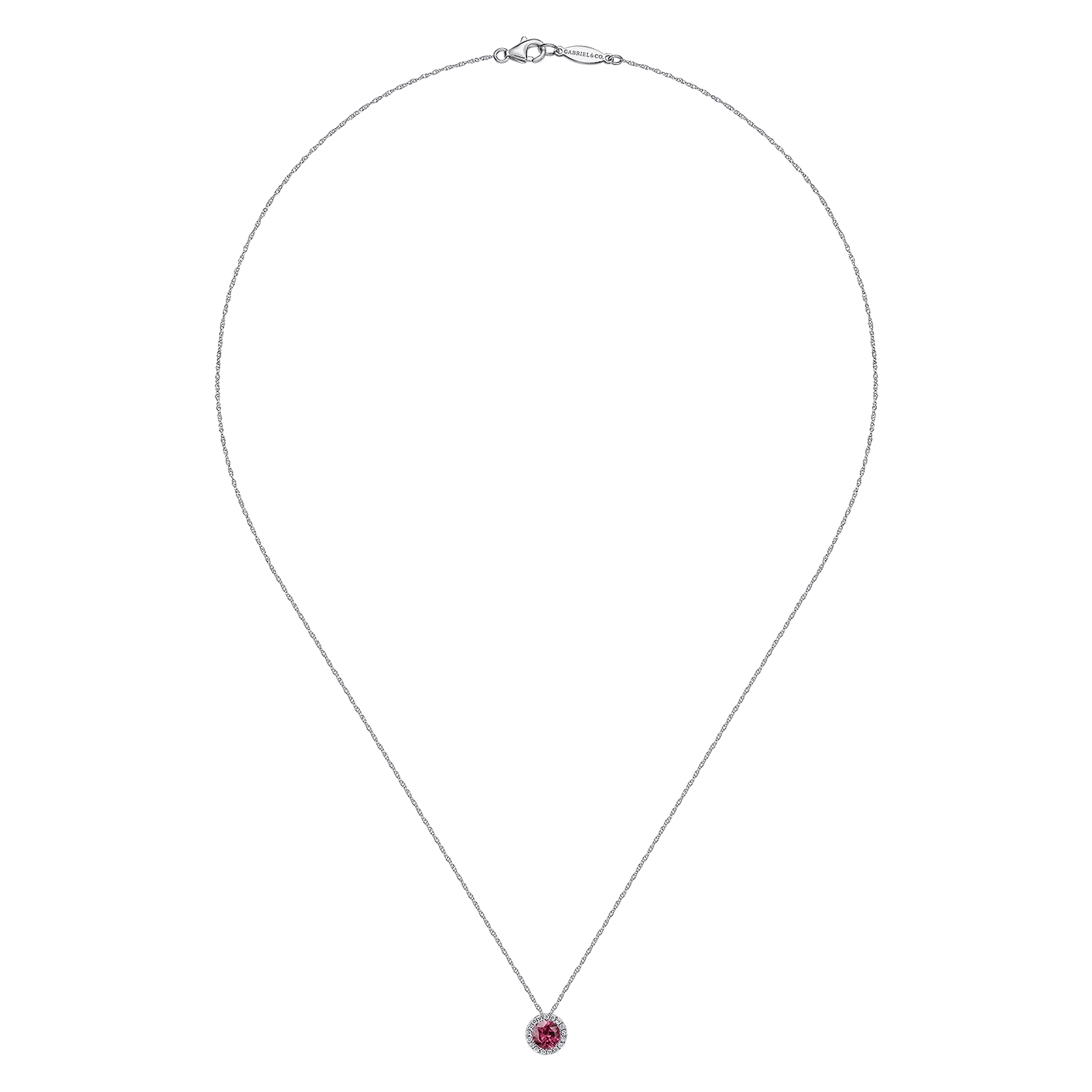 14k White Gold Diamond Halo Pink Tourmaline Pendant Necklace