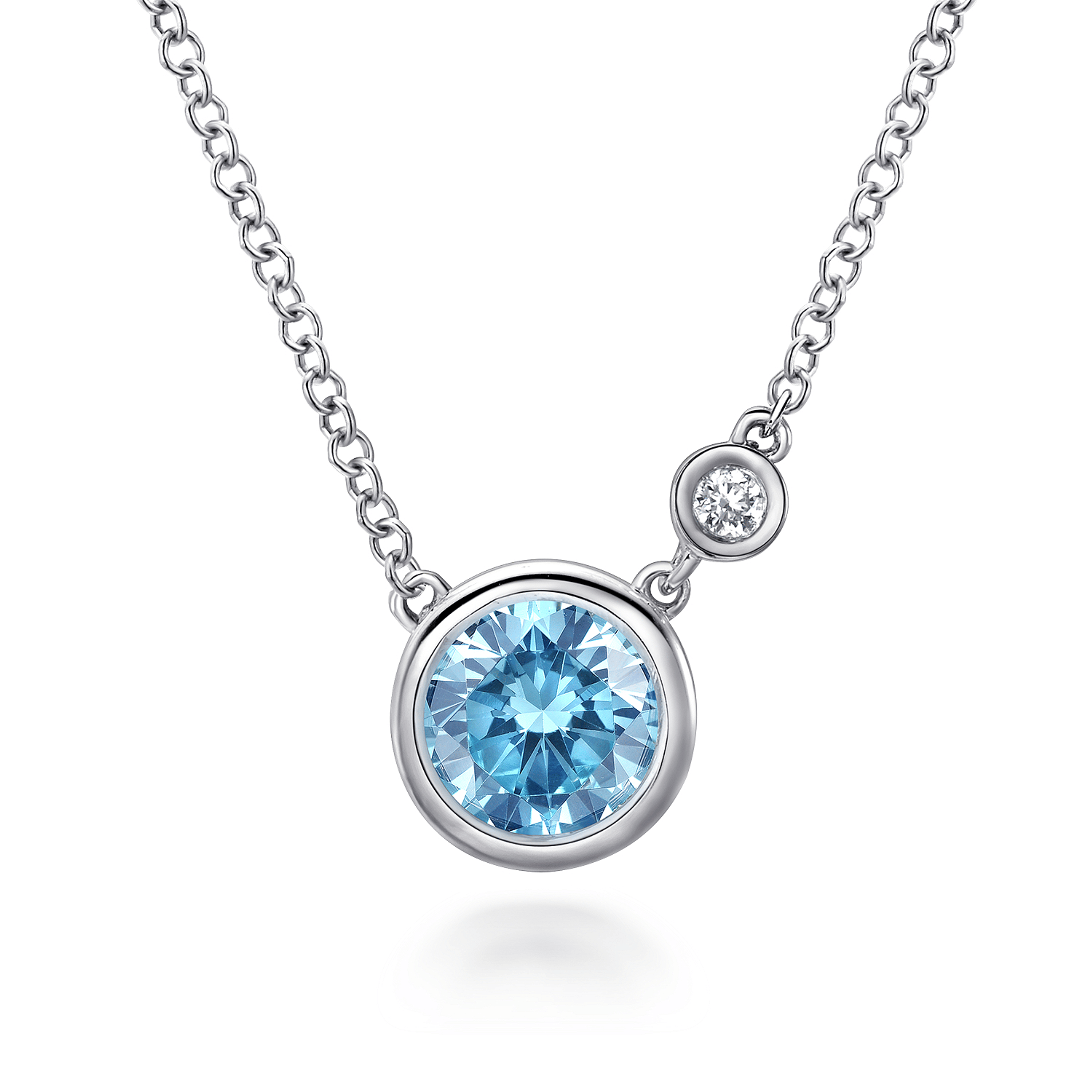 Pendant Necklace 925 Sterling Silver Diamond and Blue Topaz