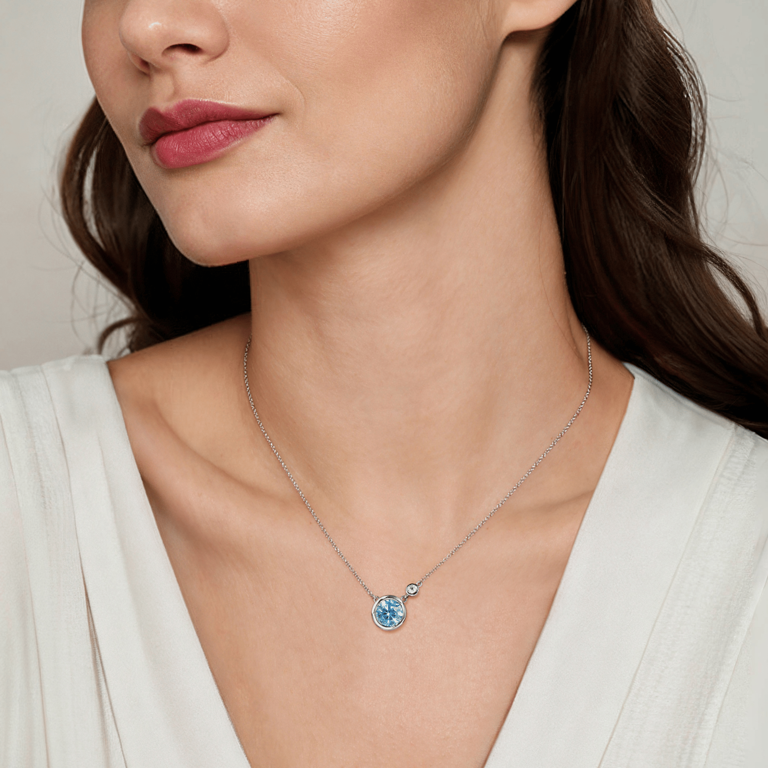 Pendant Necklace 925 Sterling Silver Diamond and Blue Topaz