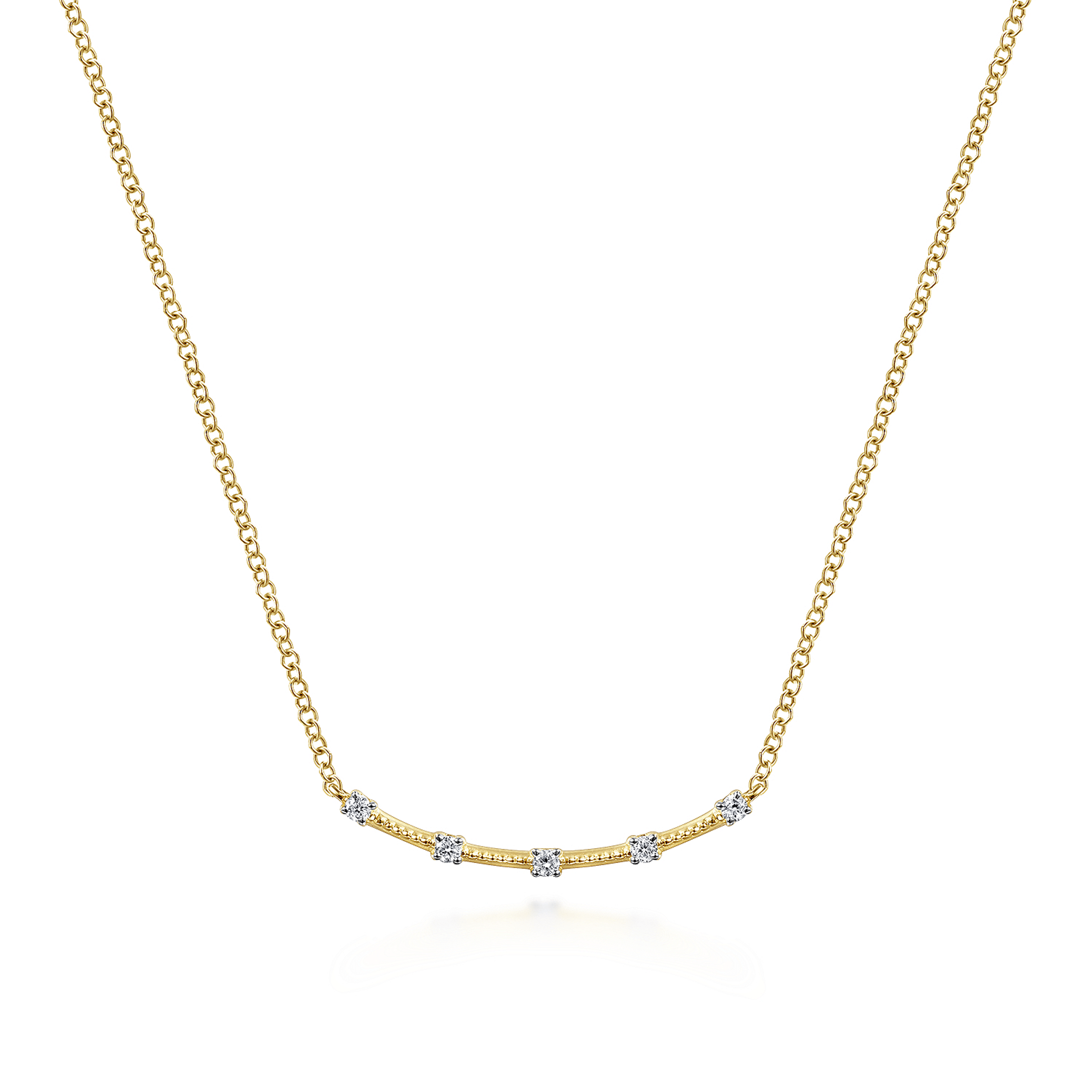 14K Yellow Gold Diamond Stations Bar Necklace