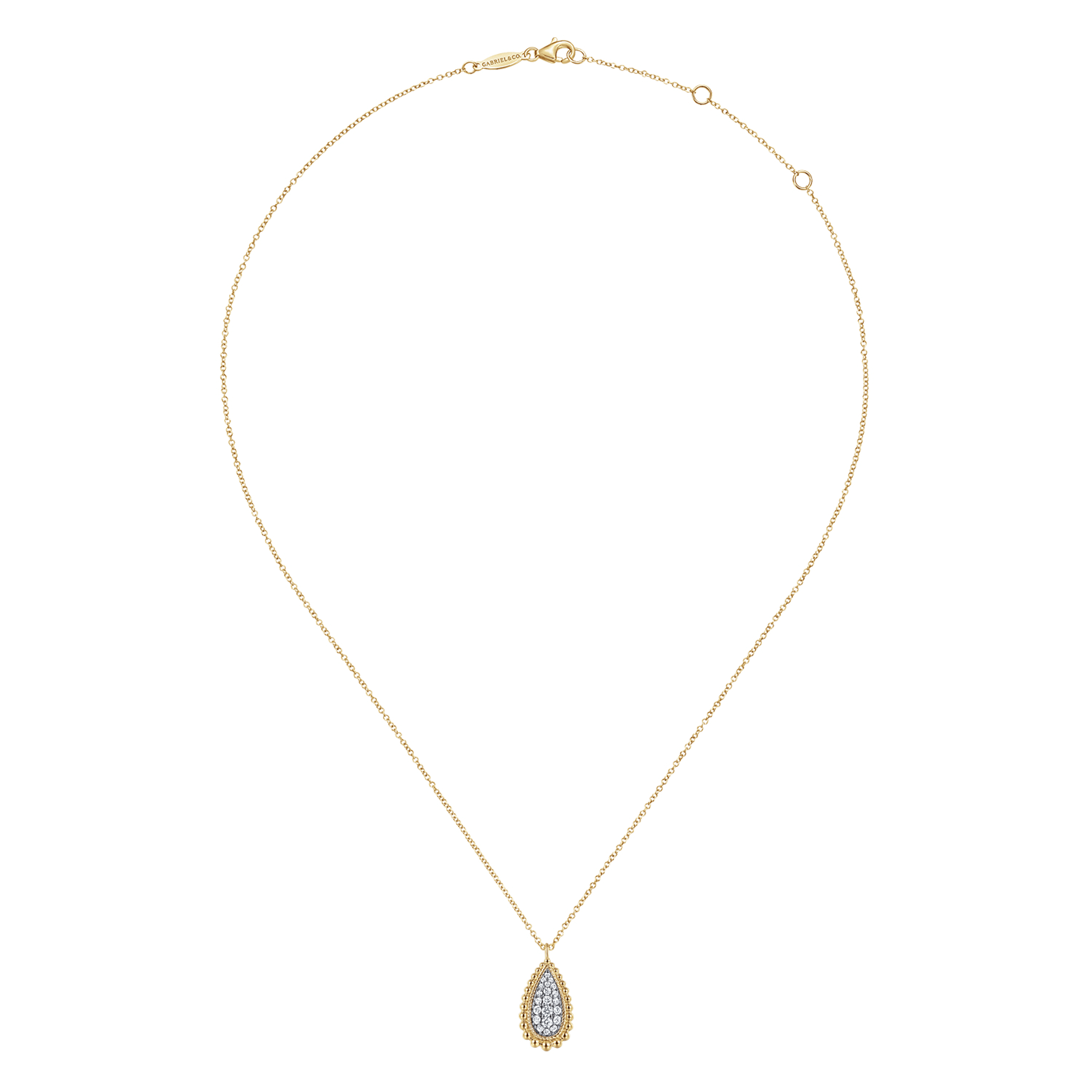 14K Yellow Gold Bujukan Pave Diamond Teardrop Pendant Necklace
