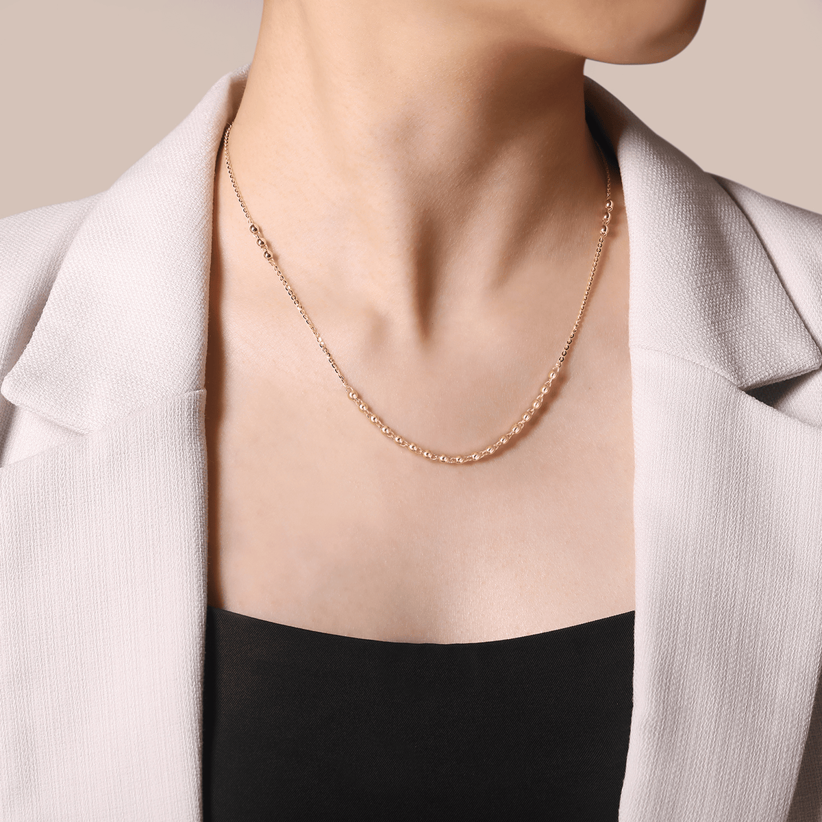 14K Yellow Gold Beaded Station Necklace