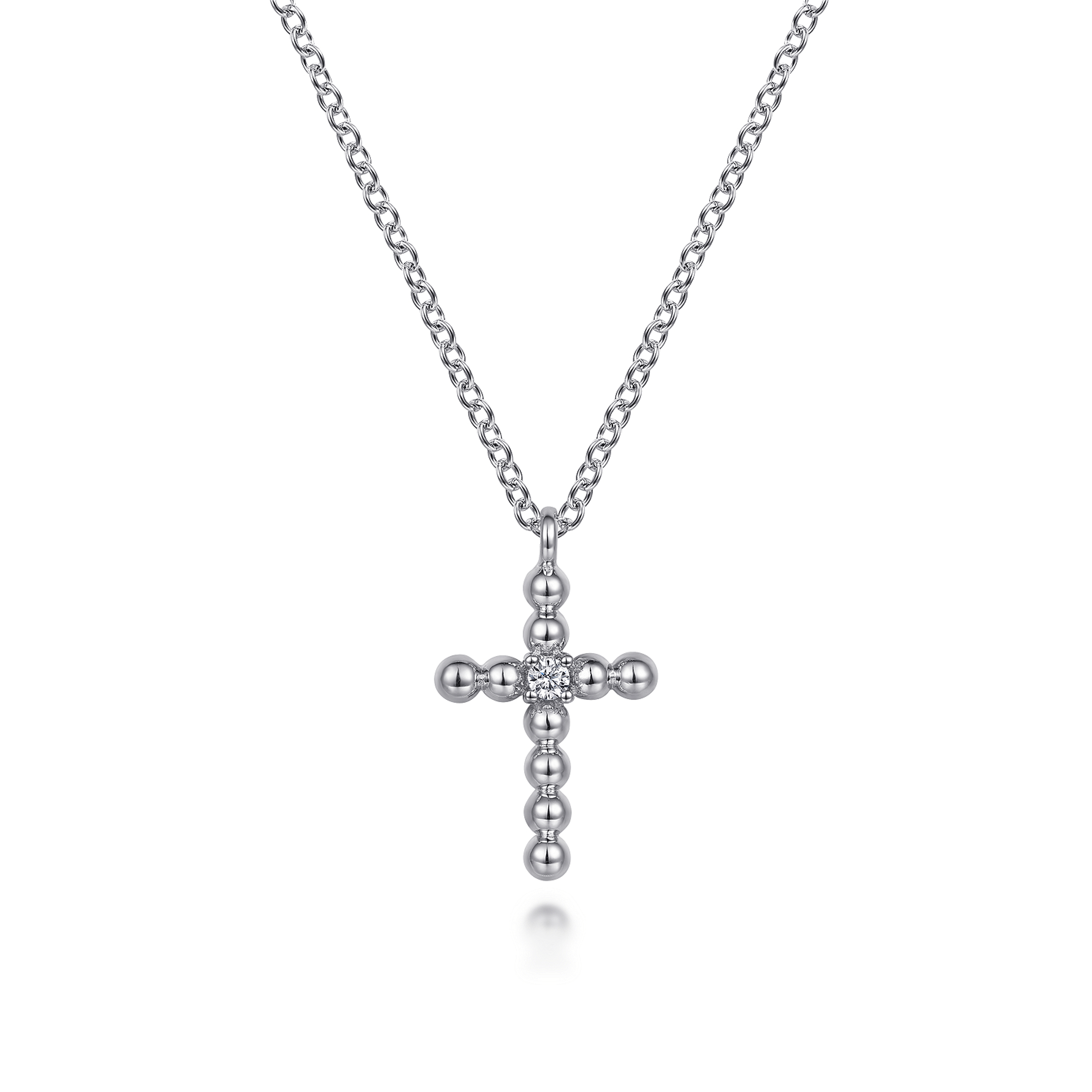Pendant Necklace Cross 925 Sterling Silver Diamond 0.03ct