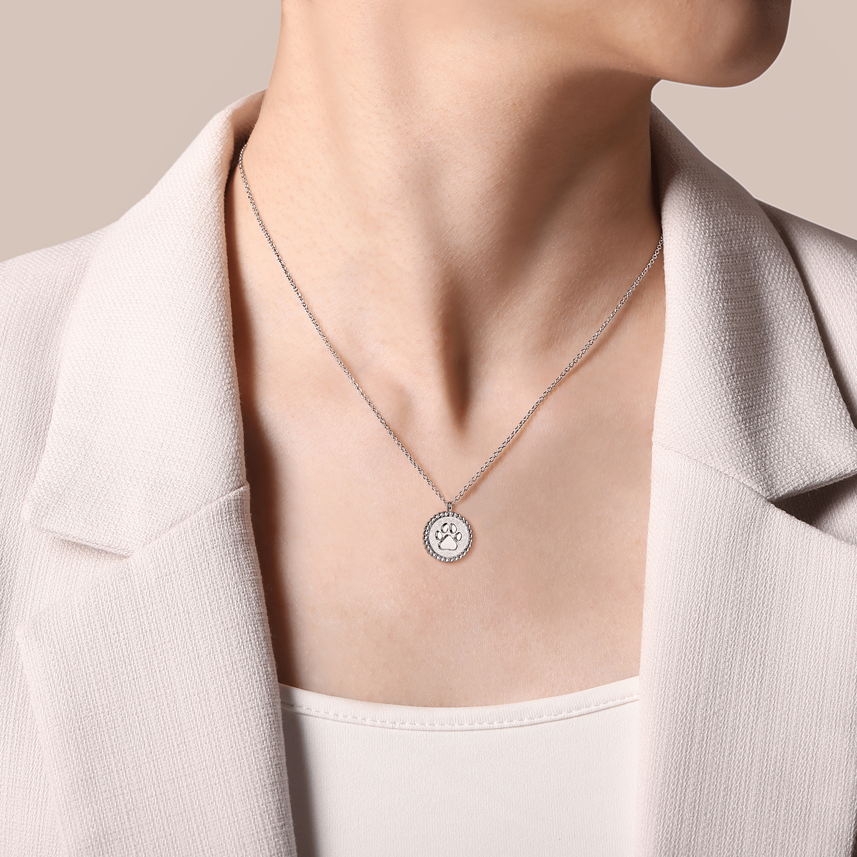 925 Sterling Silver Paw Print Pendant Necklace-Bujukan