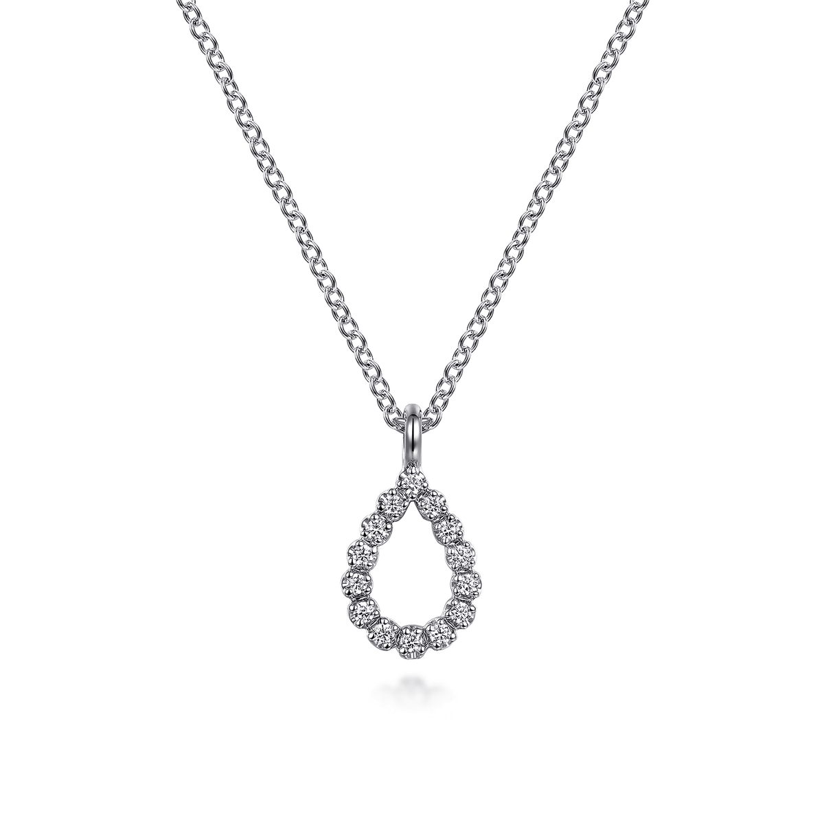 14K White Gold Butter Cup Diamond Teardrop Pendant Necklace