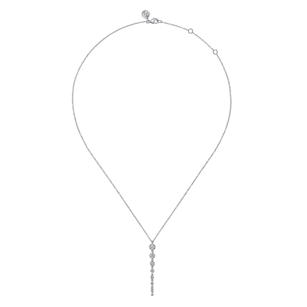 14K White Gold Graduating Vertical Diamond Bar Necklace