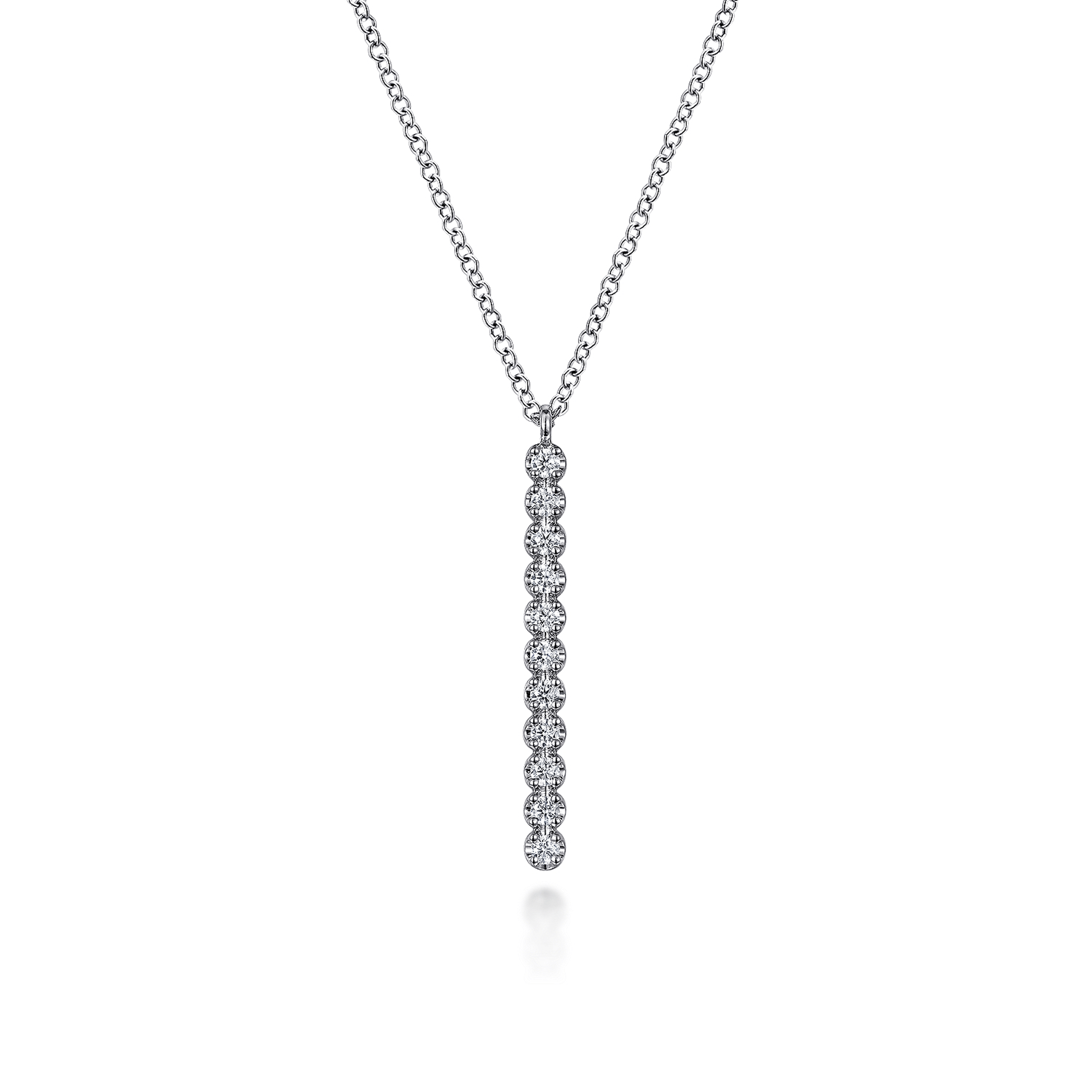 14K White Gold Diamond Vertical Bar Y Pendant Necklace