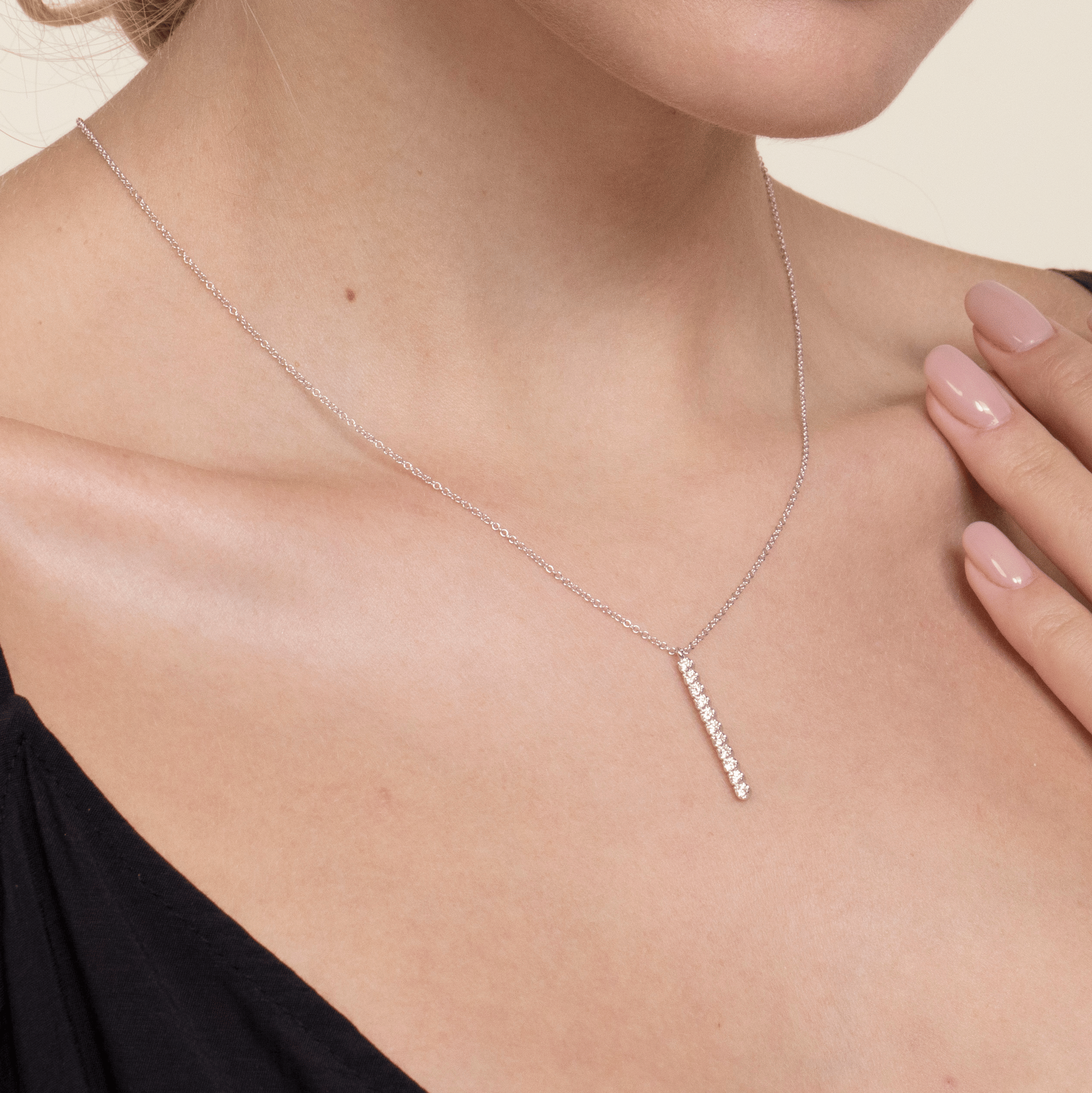 14K White Gold Diamond Vertical Bar Y Pendant Necklace