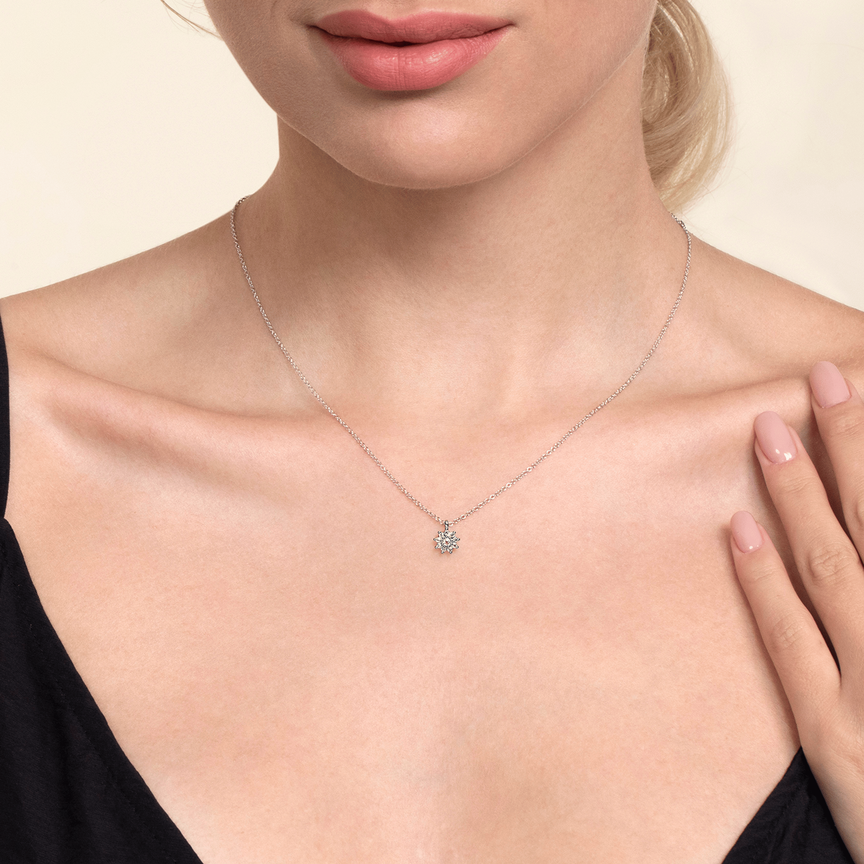 14K White Gold White Sapphire Cluster Pendant Necklace