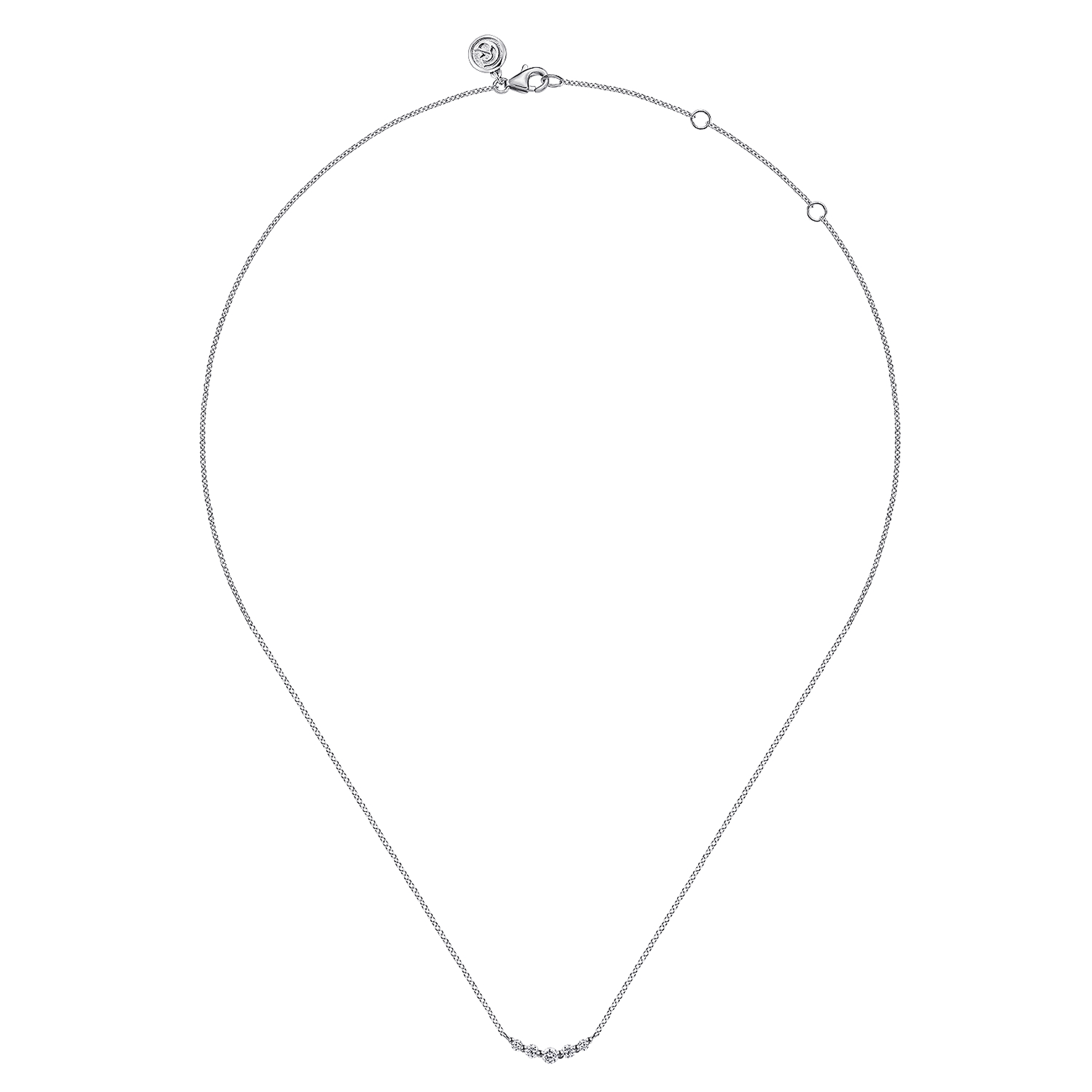 Bar Necklace Curved 14K White Gold White Sapphire