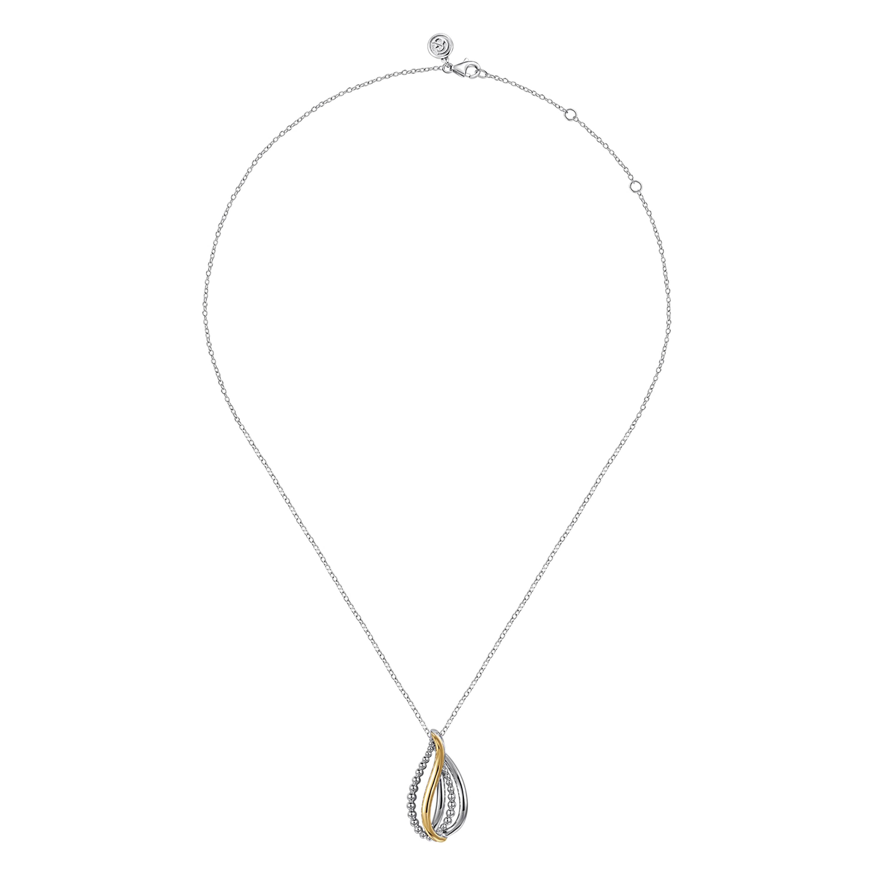 925 Sterling Silver and 14K Yellow Gold Teardrop Pendant Necklace-Bujukan
