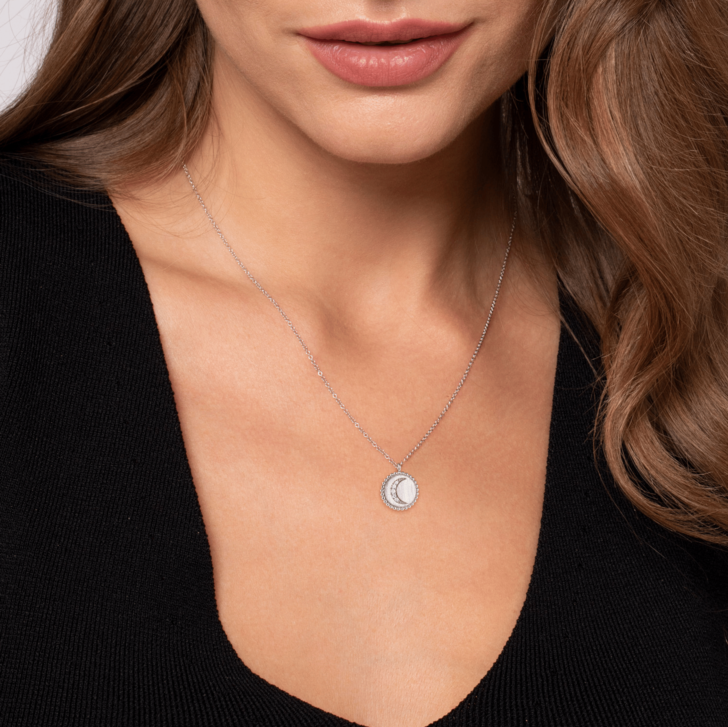 925 Sterling Silver Diamond Bujukan Moon Medallion Pendant Necklace