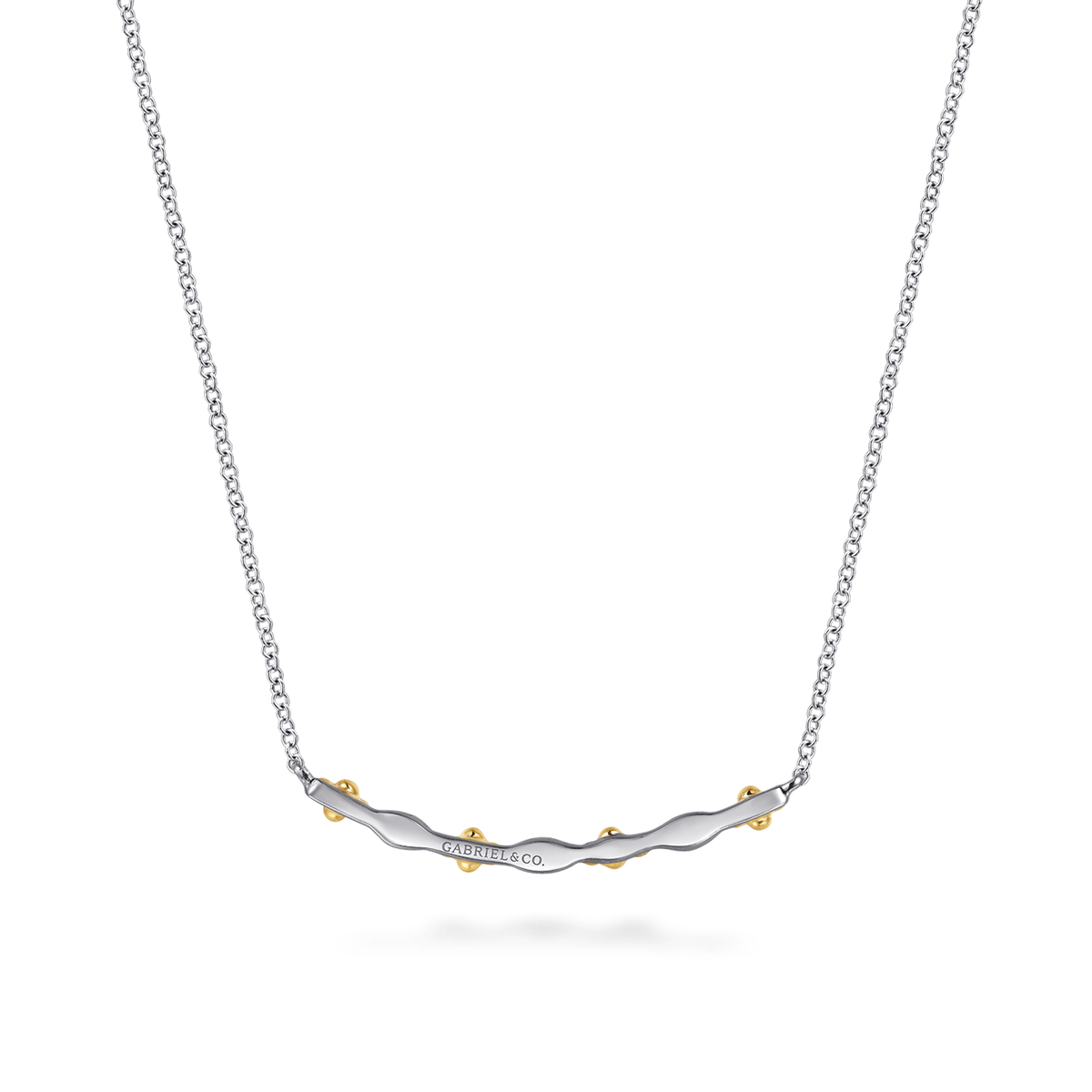 Bar Necklace Curved 14K Yellow Gold and 925 Sterling Silver