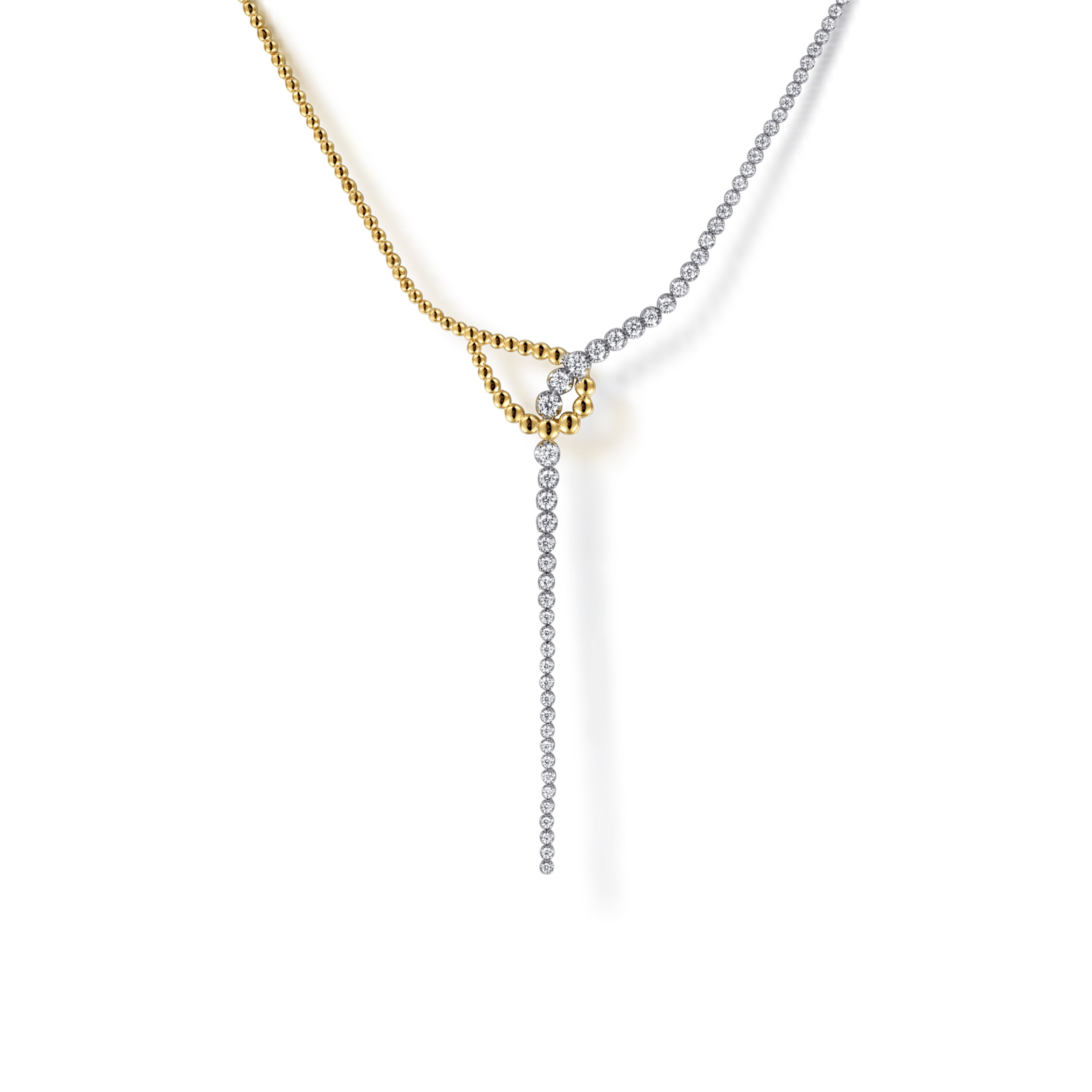 14K White Yellow Gold Bujukan and Graduating Diamond Y Necklace