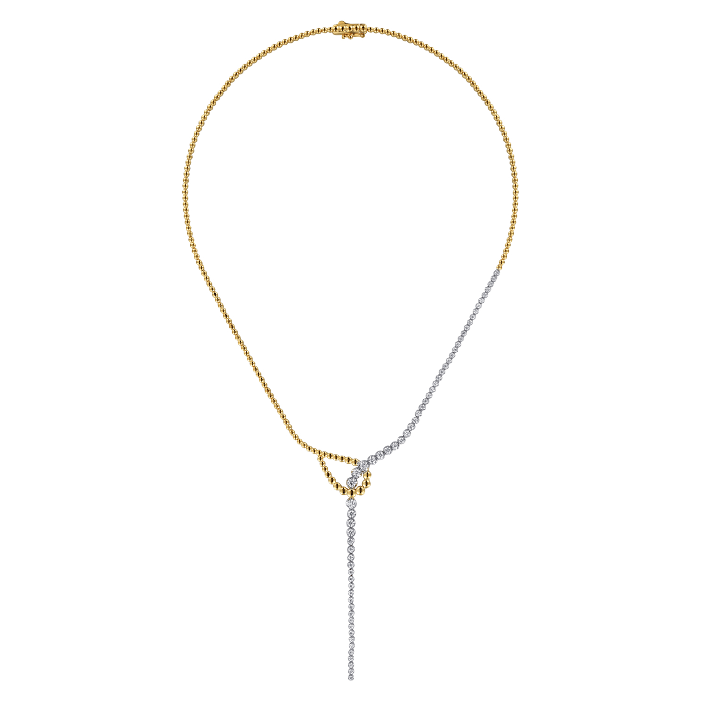 14K White Yellow Gold Bujukan and Graduating Diamond Y Necklace