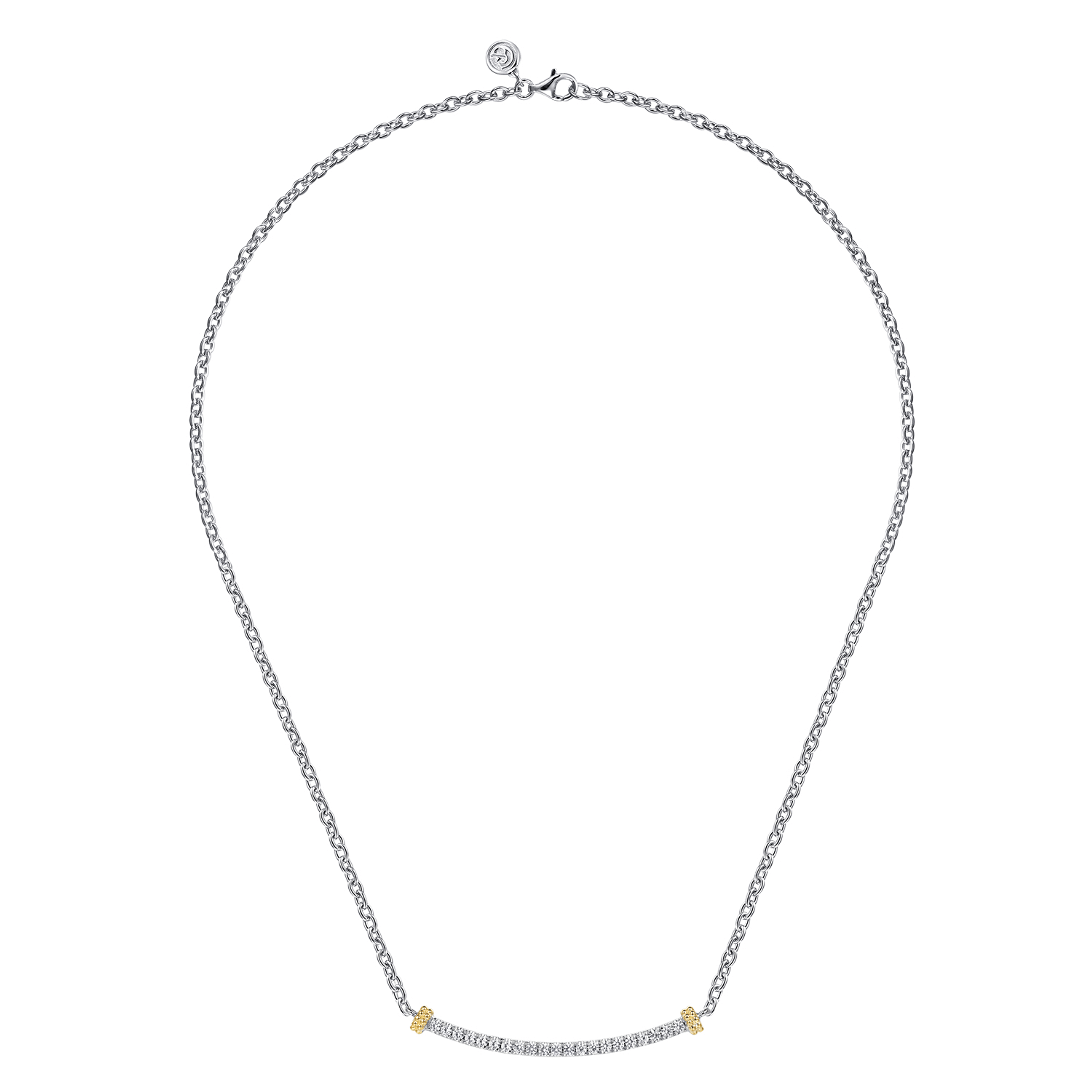 14K Yellow Gold and 925 Sterling Silver Bujukan White Sapphire Bar Necklace