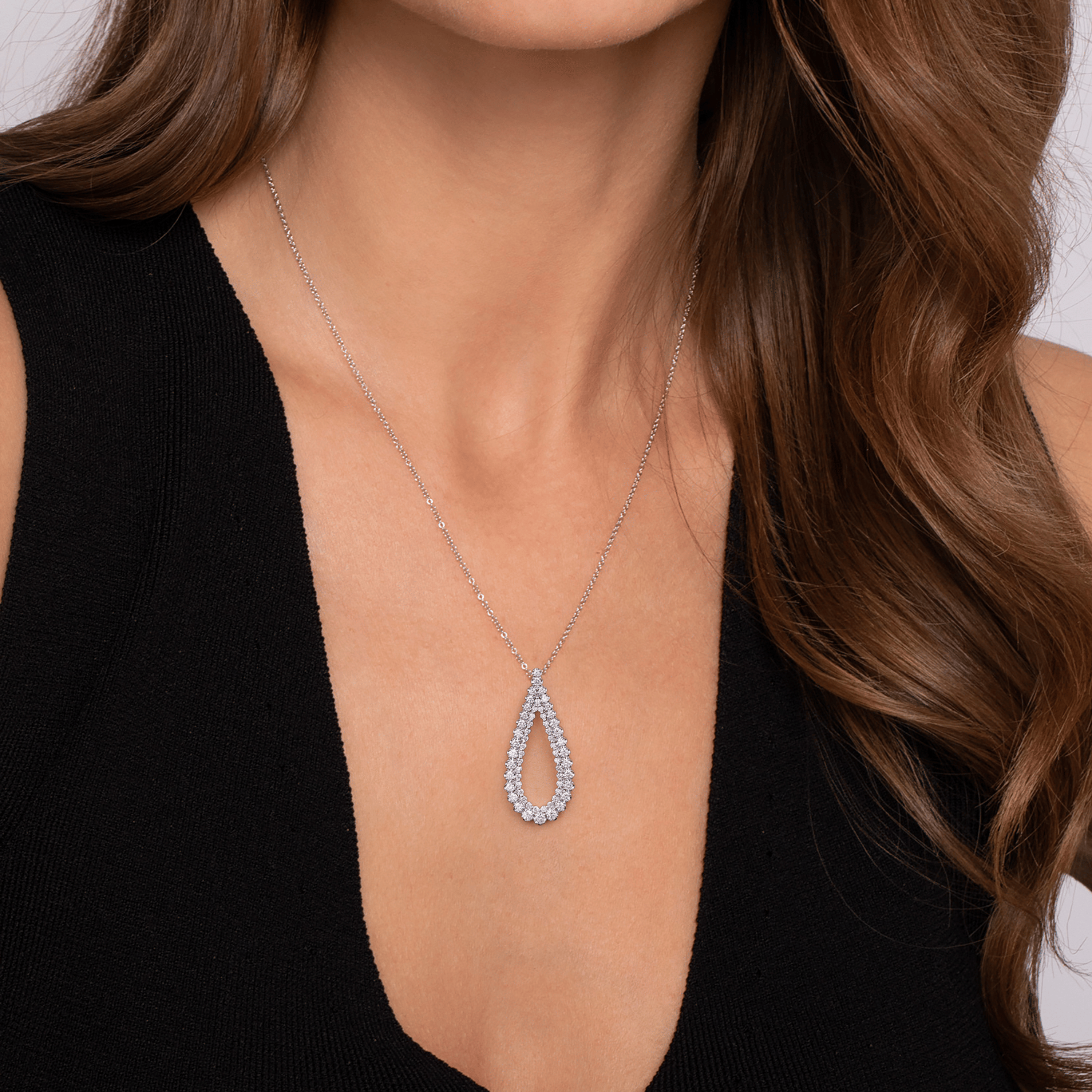 14K White Gold Diamond Teardrop Drop Necklace