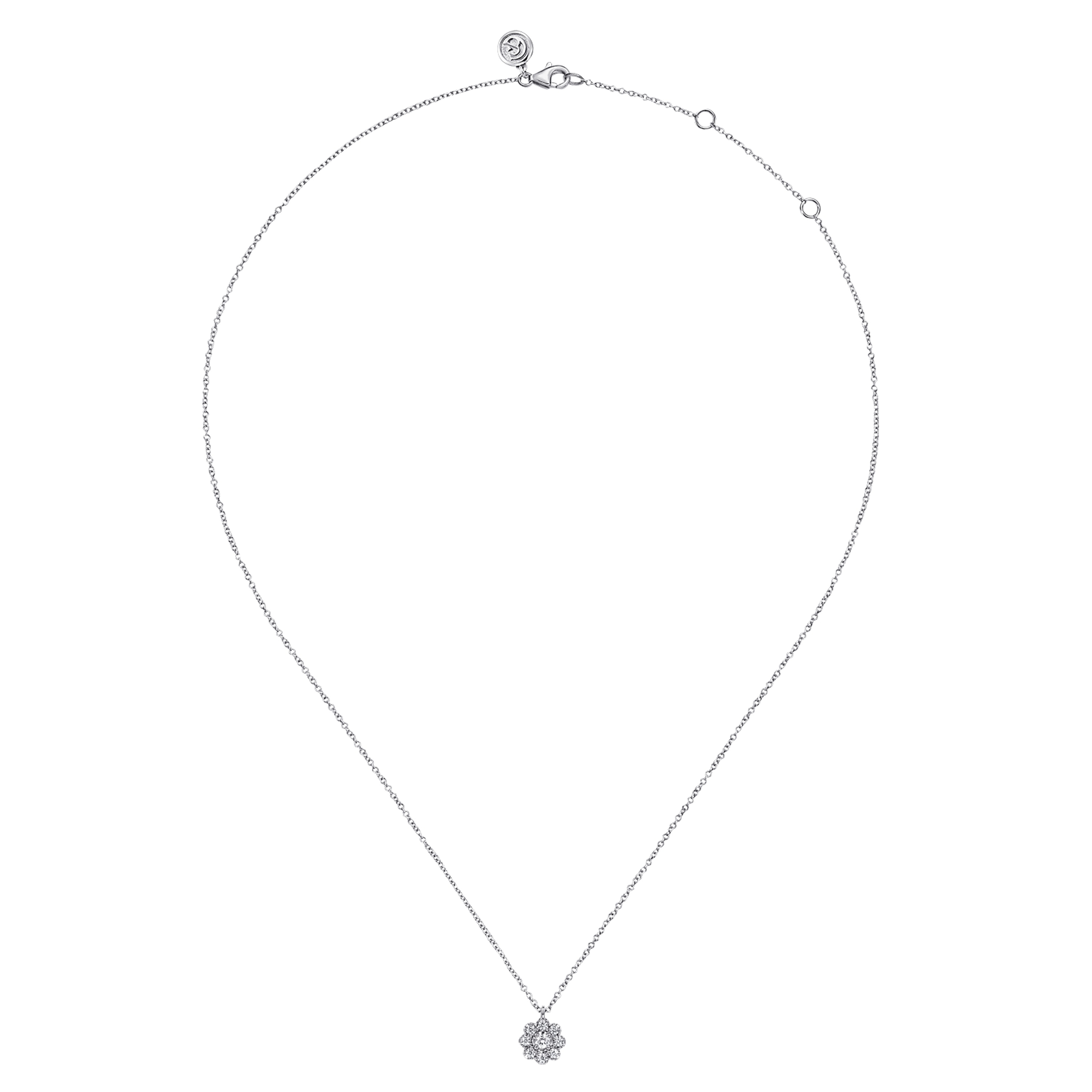 14K White Gold Diamond Floral Pendant Necklace