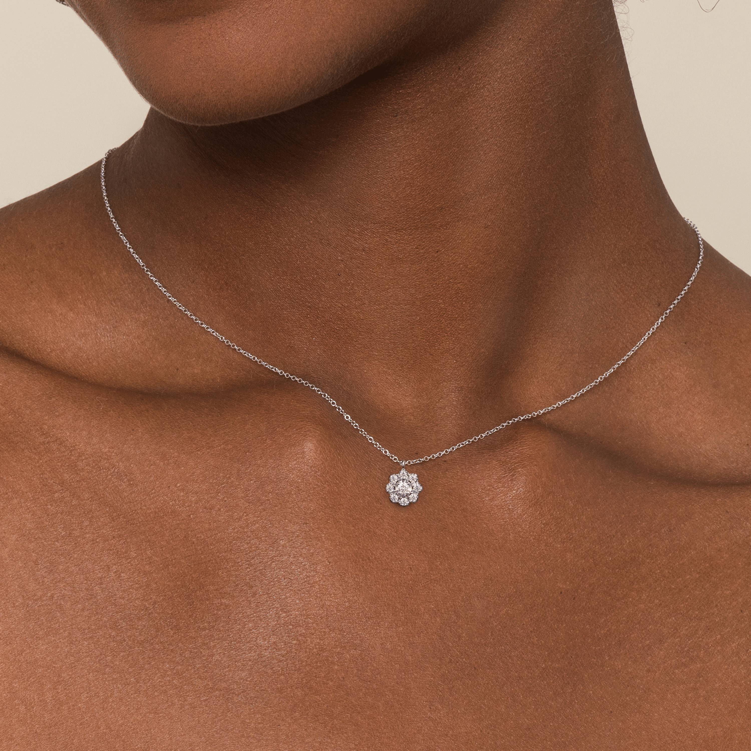 14K White Gold Diamond Floral Pendant Necklace