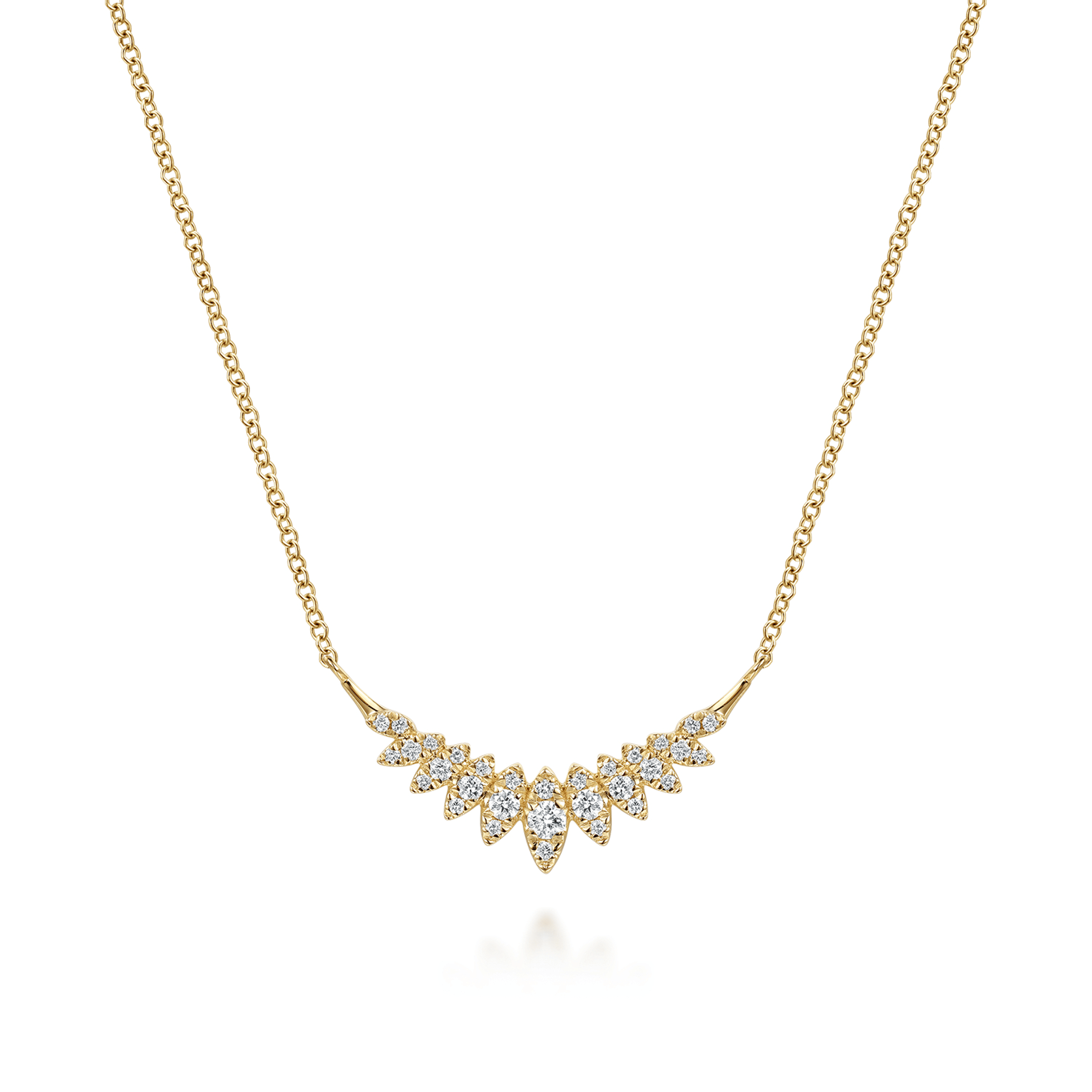 14K Yellow Gold Diamond Marquise Curved Bar Necklace