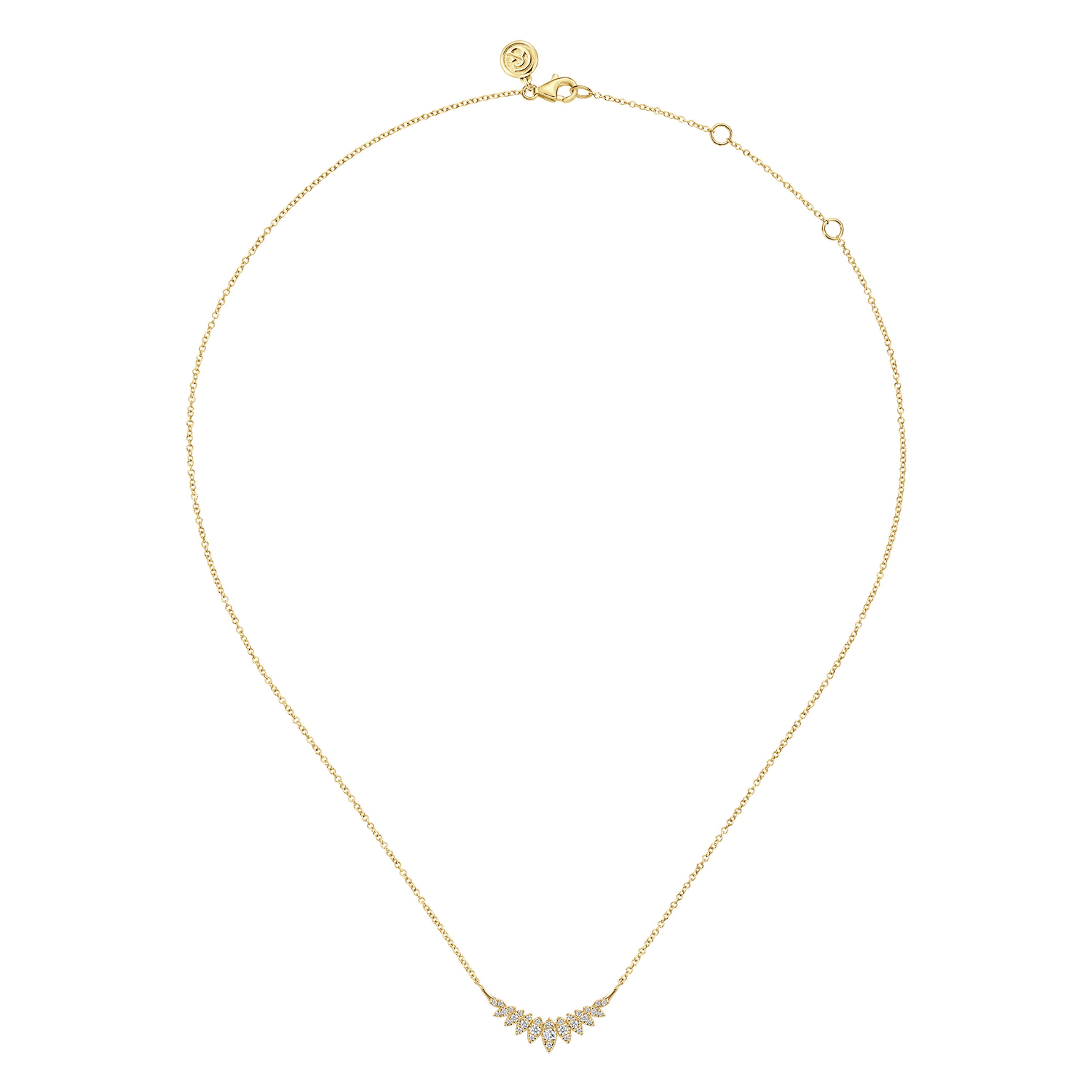 14K Yellow Gold Diamond Marquise Curved Bar Necklace
