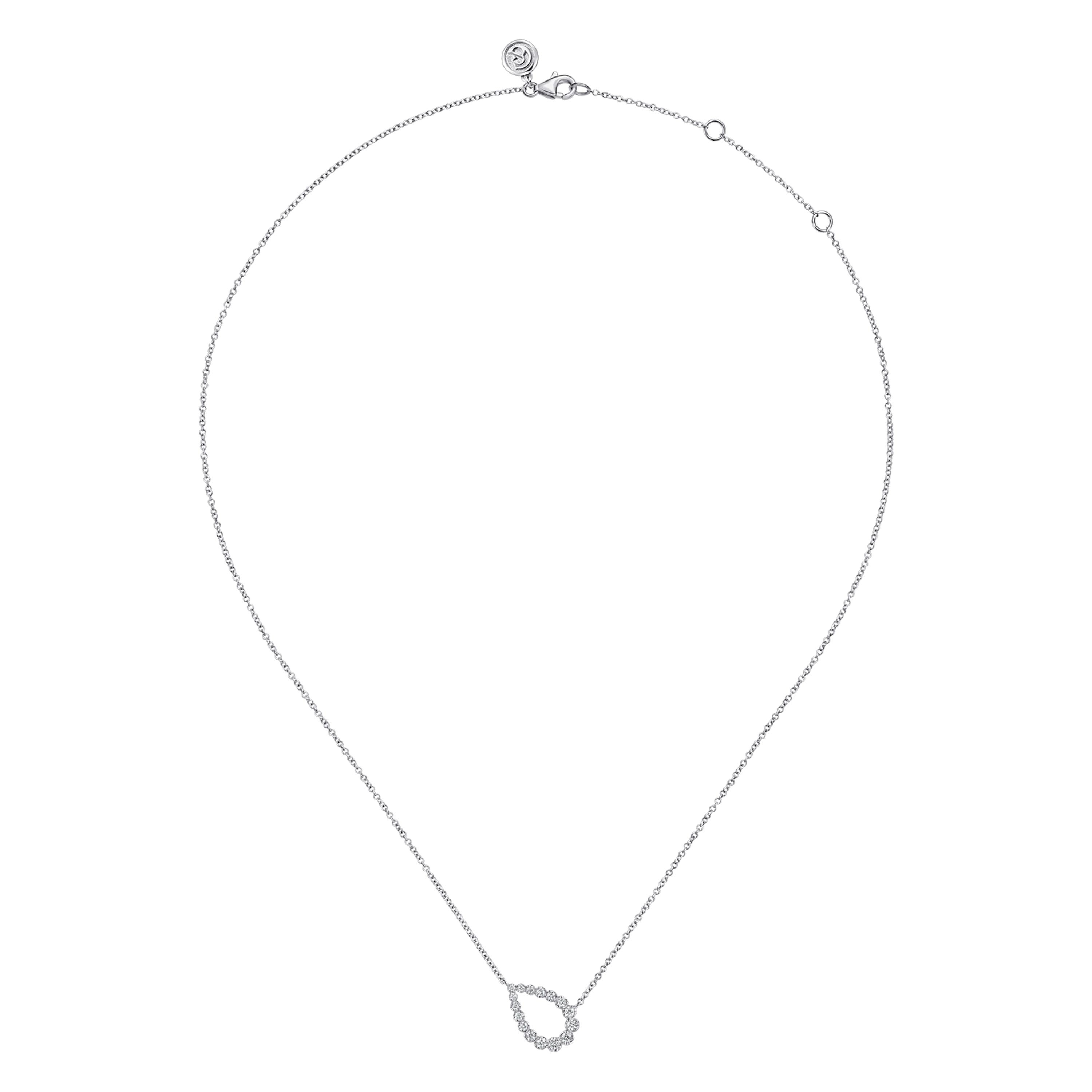 14K White Gold Graduating Diamond Pear Shape Pendant Necklace