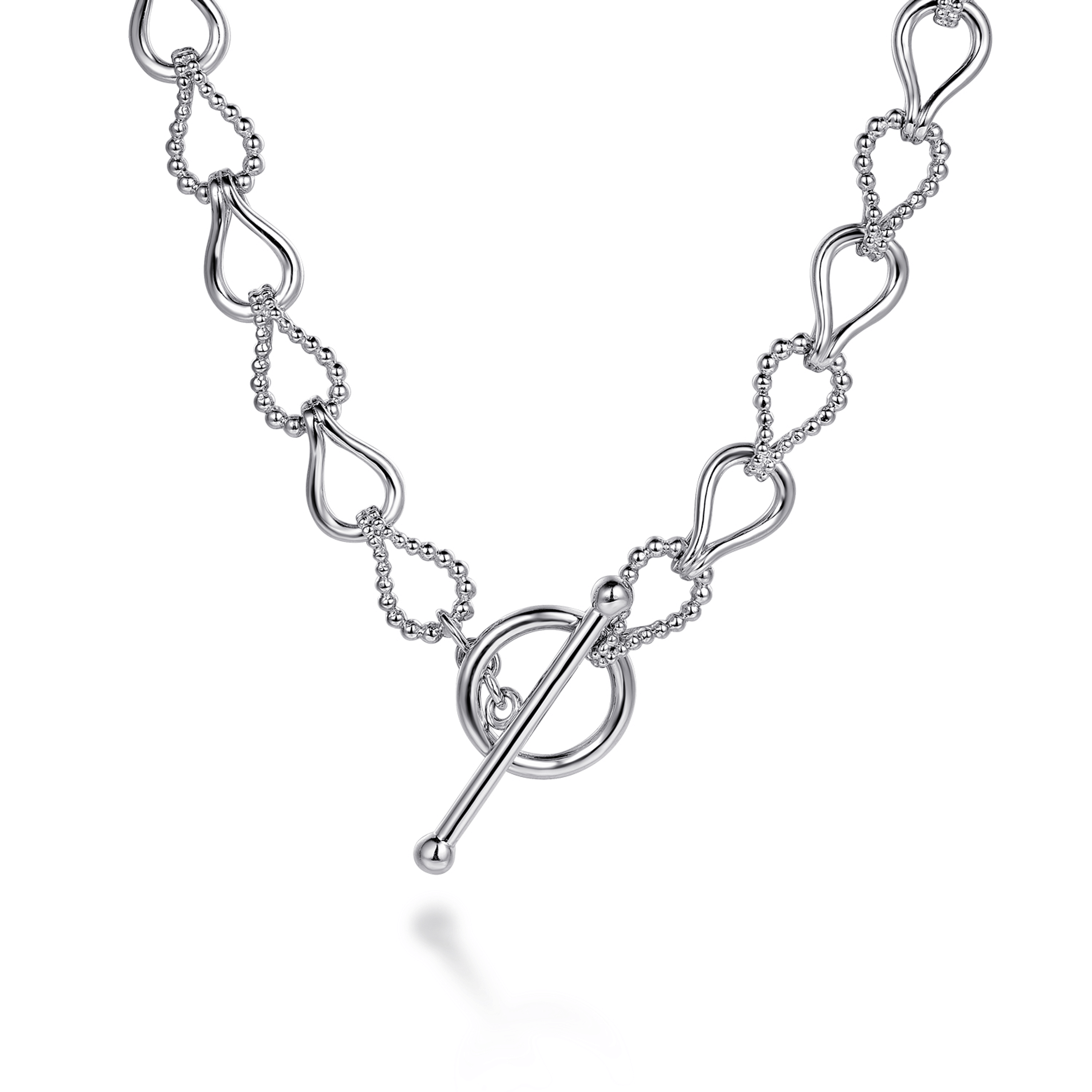 925 Sterling Silver Bujukan Beaded Stirrup Link Chain Necklace