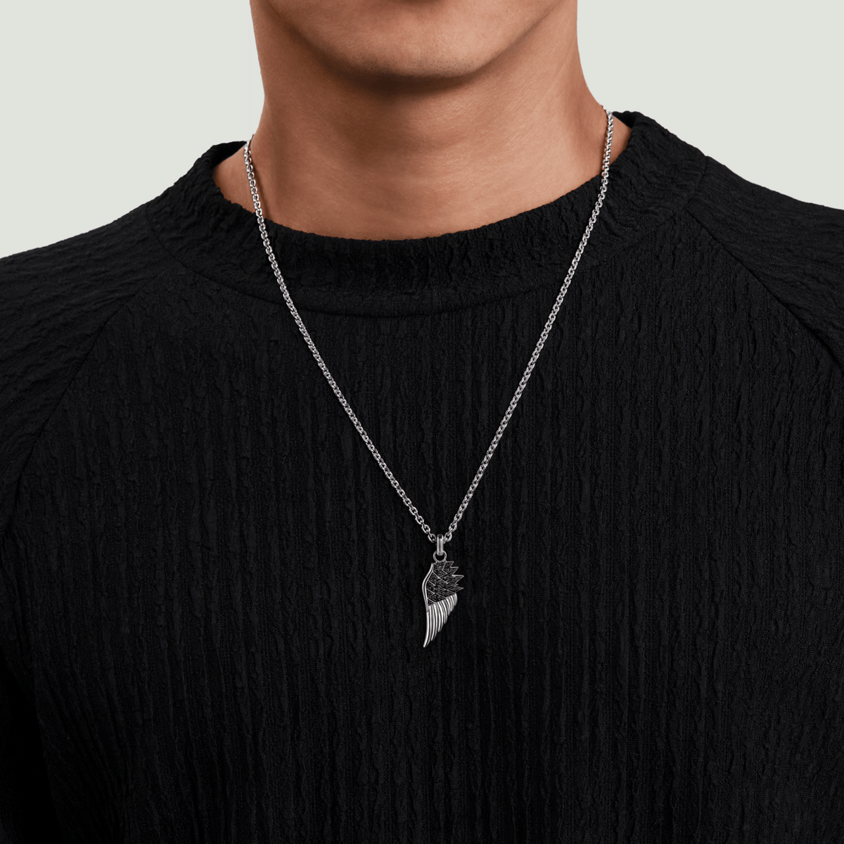 Wing Pendant Necklace 925 Sterling Silver Black Spinel