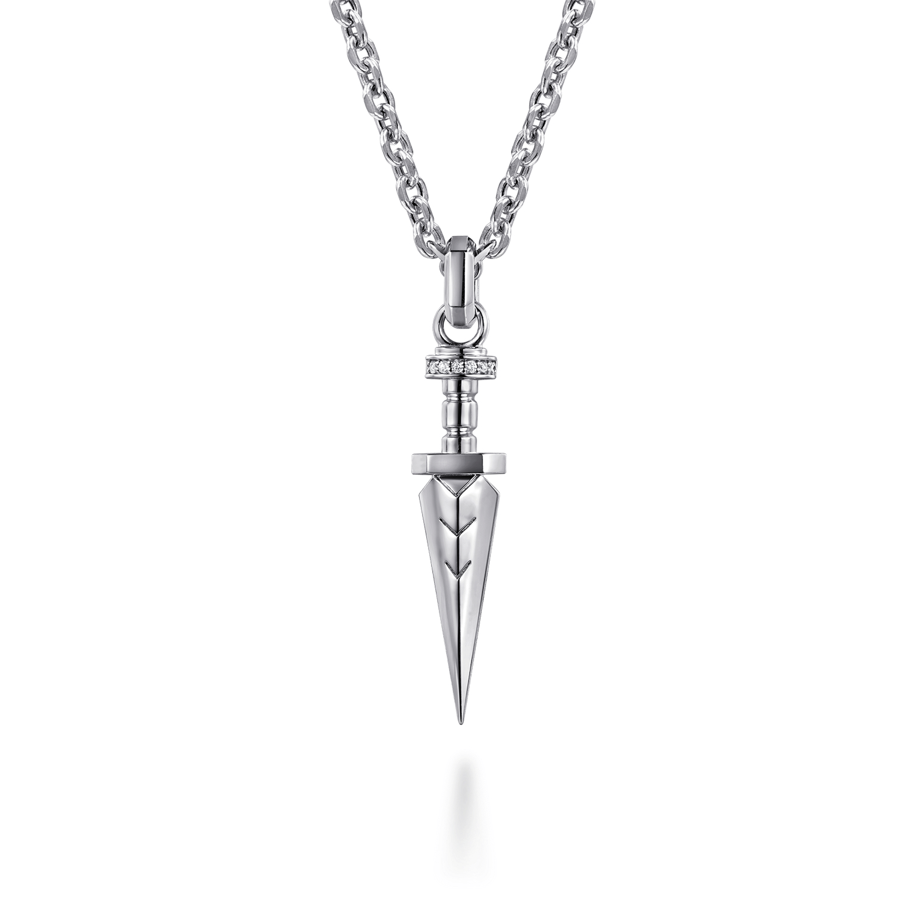 925 Sterling Silver White Sapphire Dagger Pendant Necklace