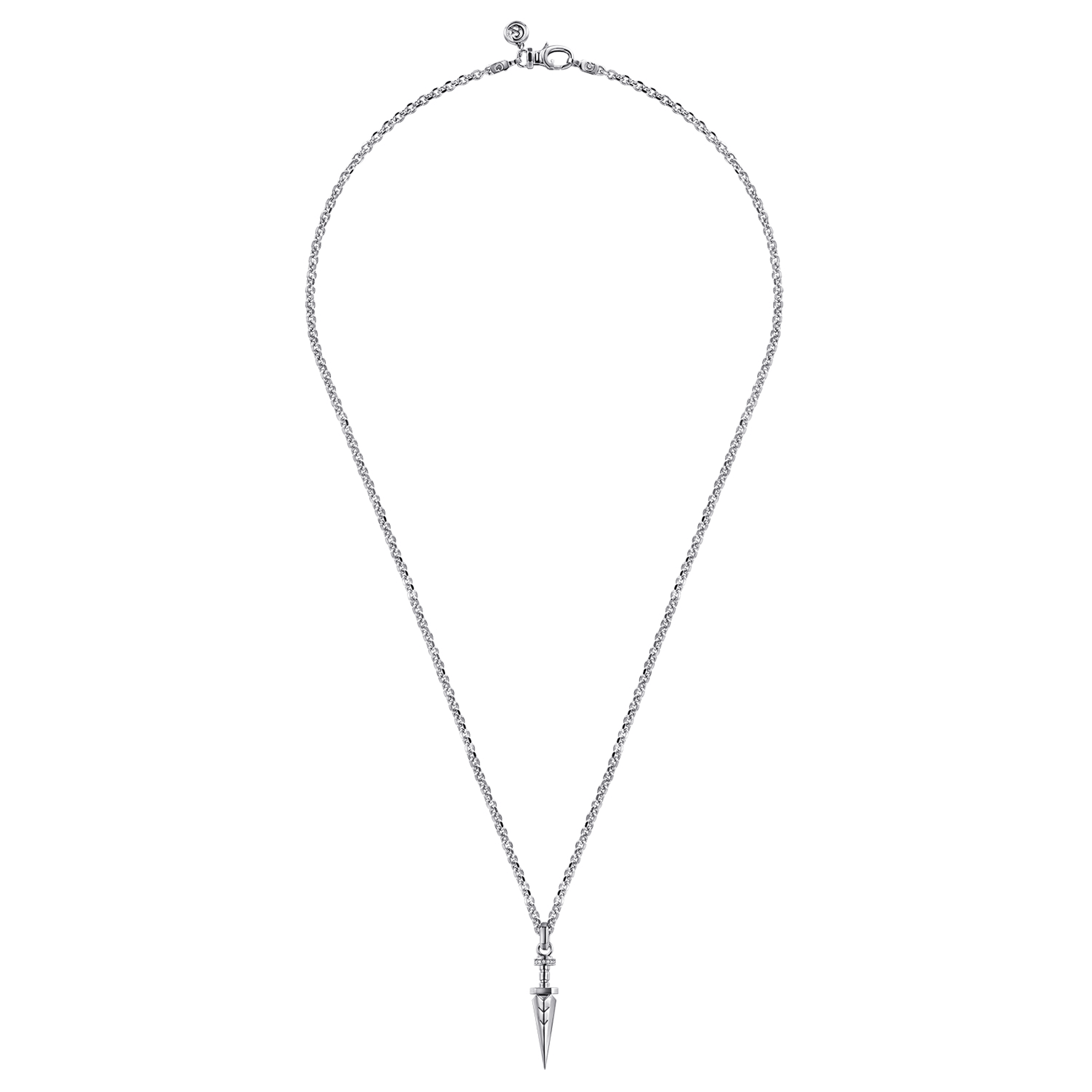 925 Sterling Silver White Sapphire Dagger Pendant Necklace