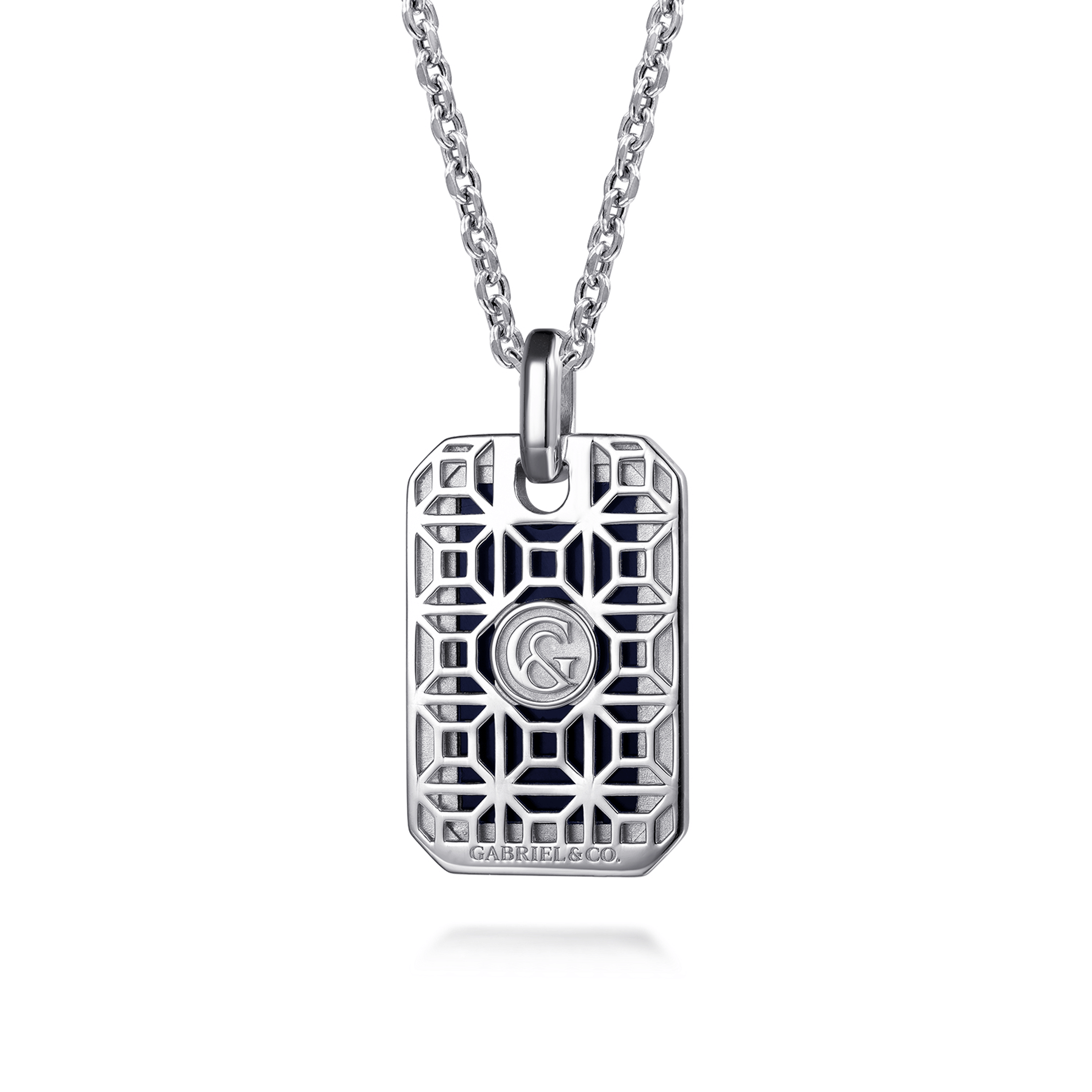 925 Sterling Silver Onyx Dog Tag Pendant Necklace