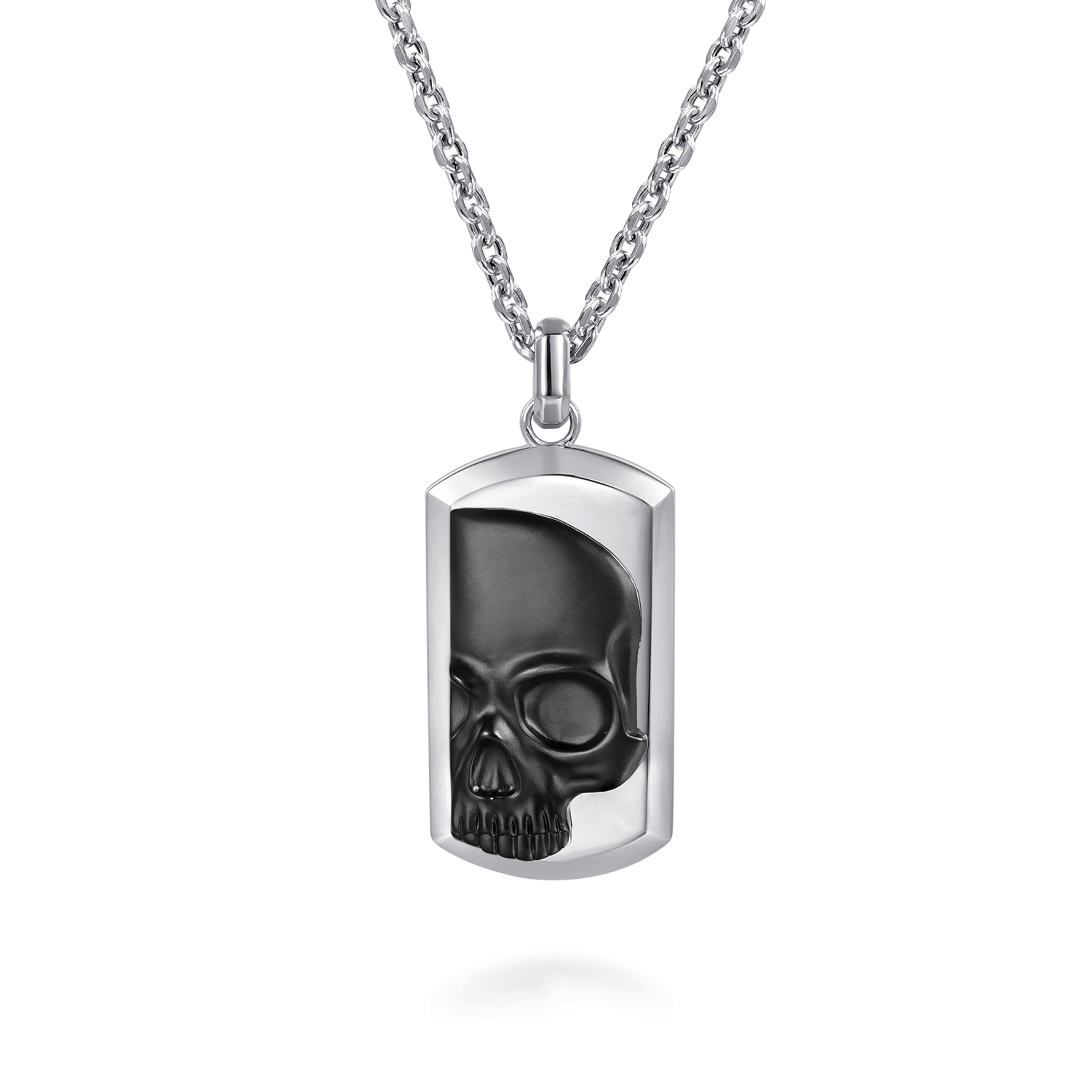 925 Sterling Silver Dog tag Pendant Necklace With Skull
