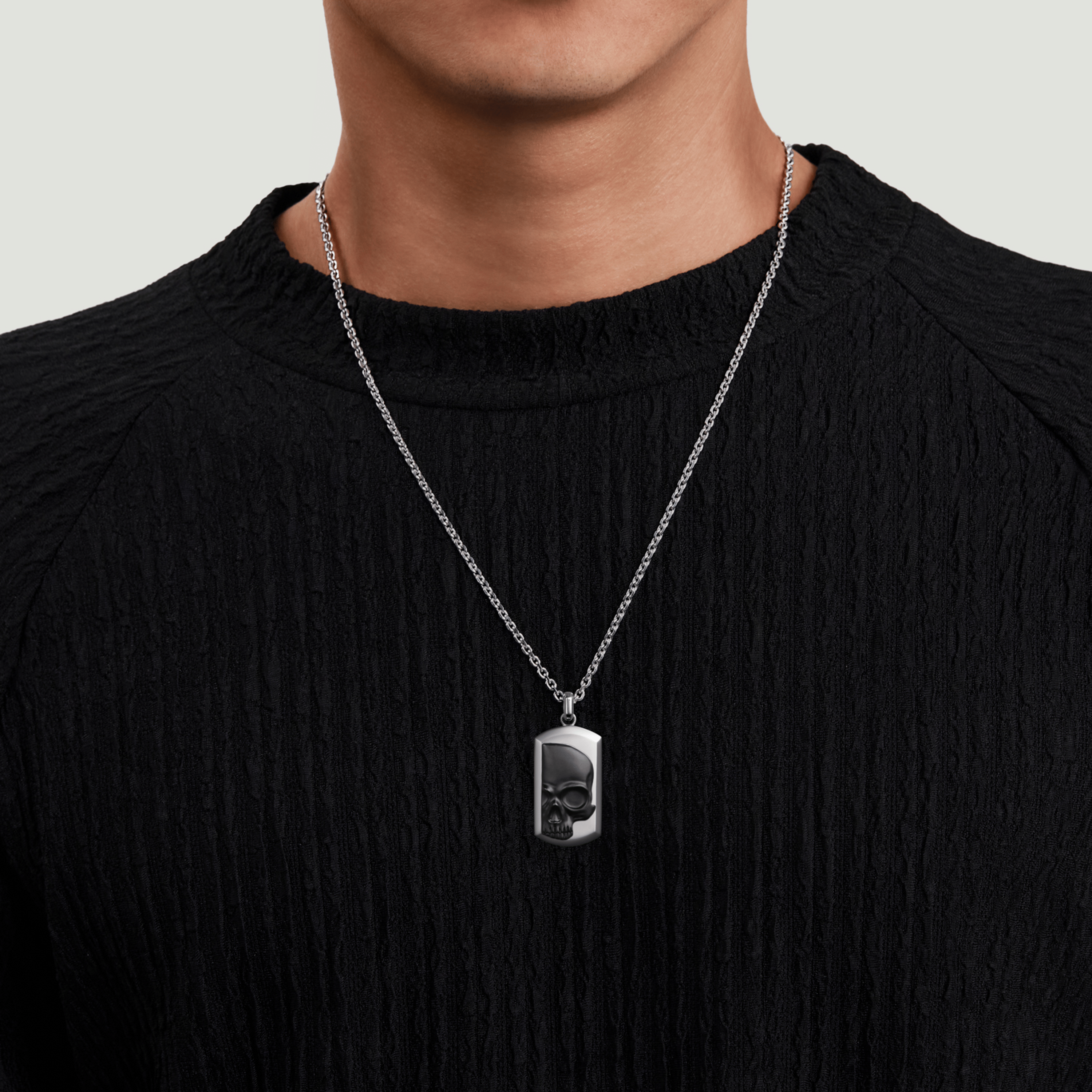 925 Sterling Silver Dog tag Pendant Necklace With Skull