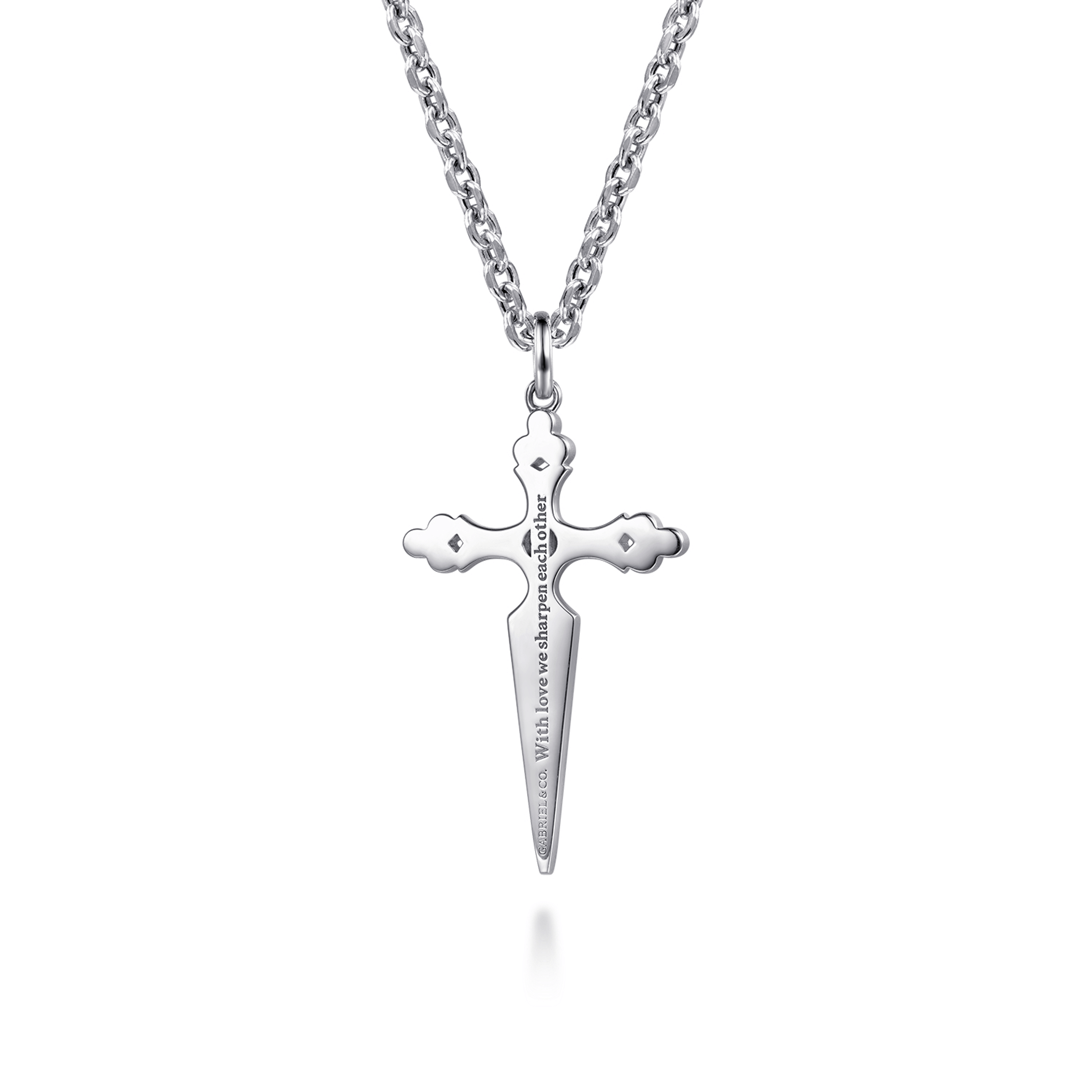 925 Sterling Silver Black Spinel Dagger Pendant Necklace