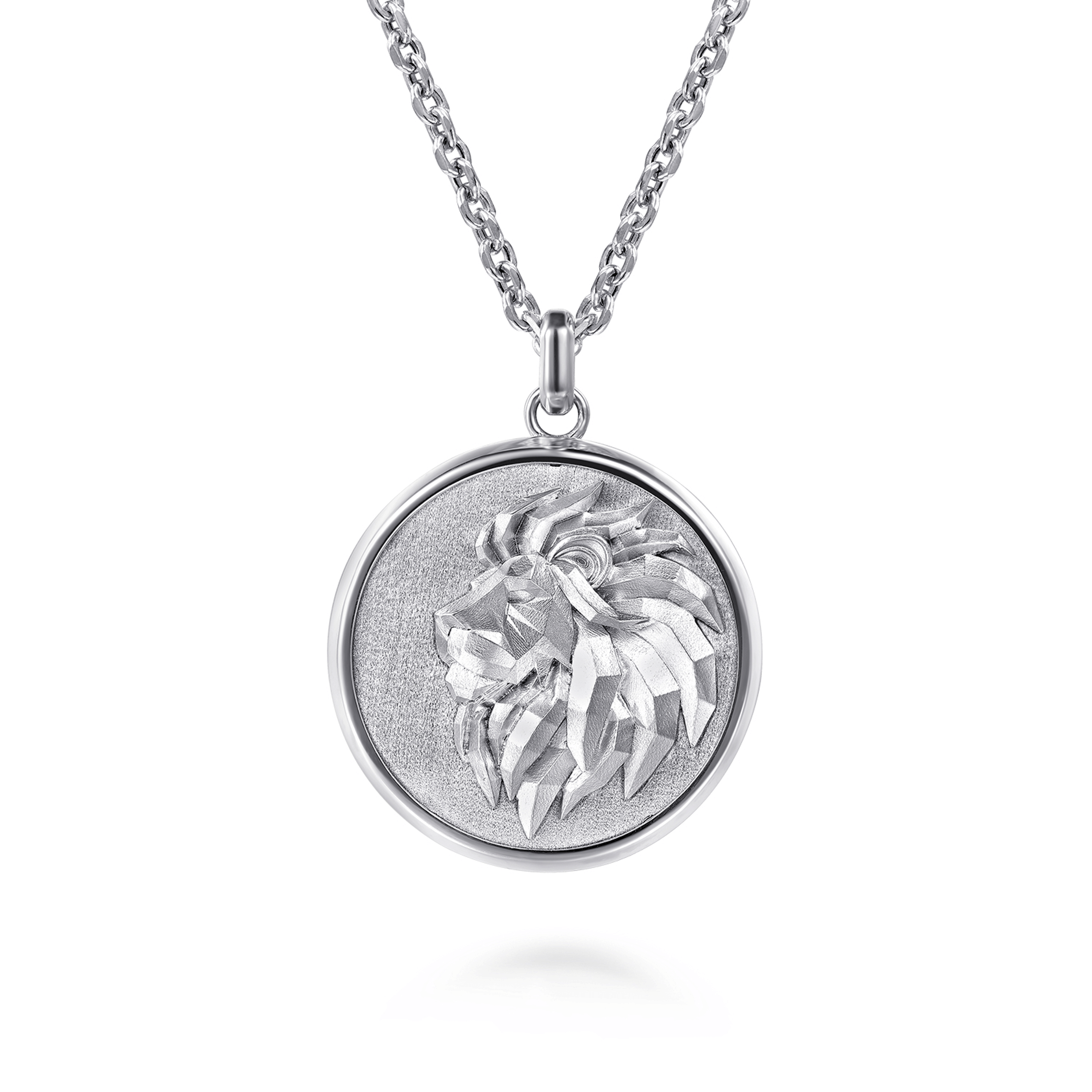 925 Sterling Silver Lion Medallion Pendant Necklace