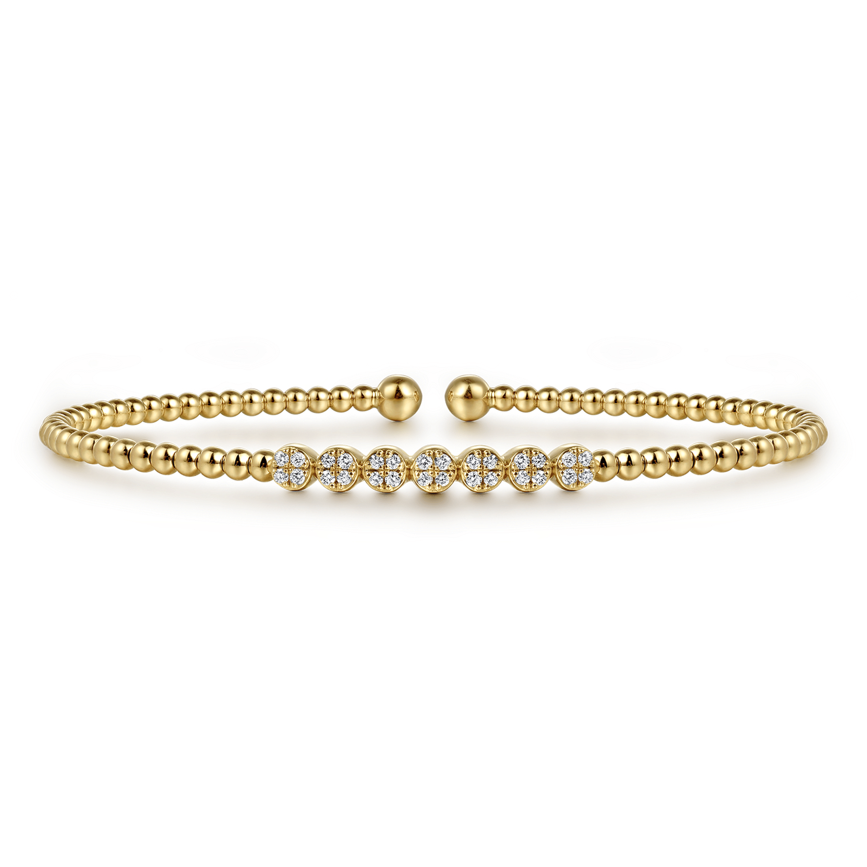 14K Yellow Gold Bujukan Bead and Cluster Diamond Bangle