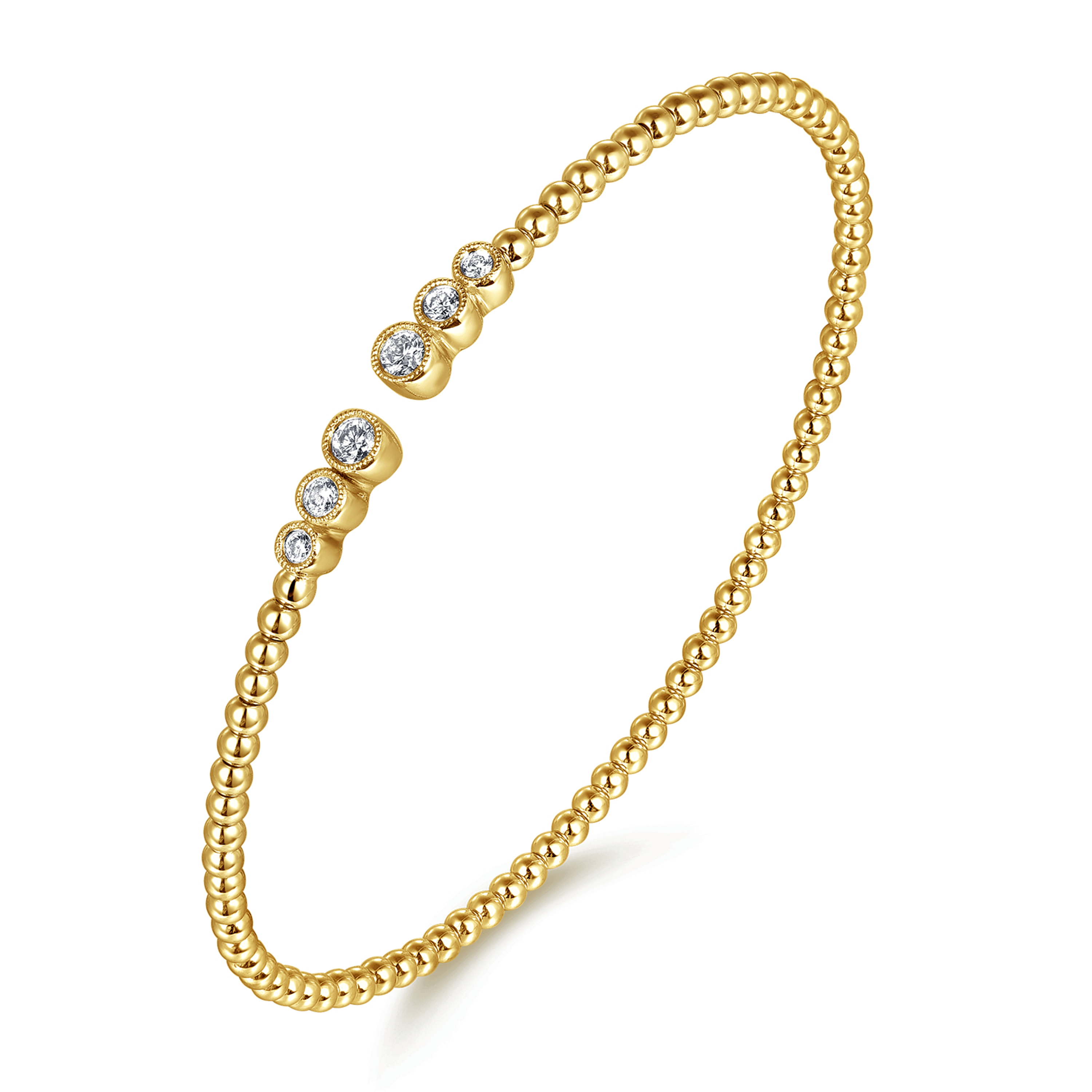 14K Yellow Gold Bujukan Bead Split Cuff Bracelet with Bezel Set Diamonds