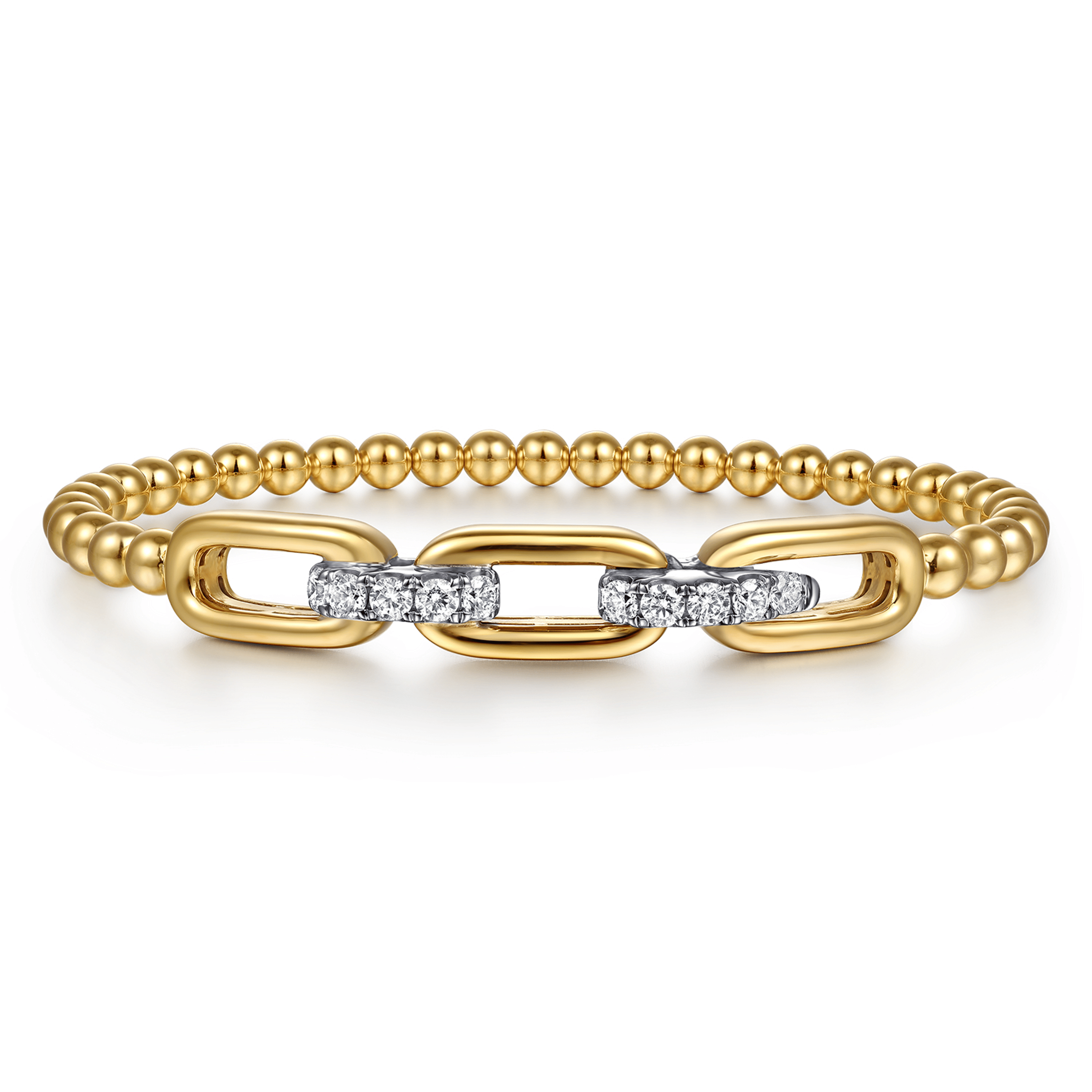 14K White Yellow Gold Bujukan and Diamond Bangle Bracelet